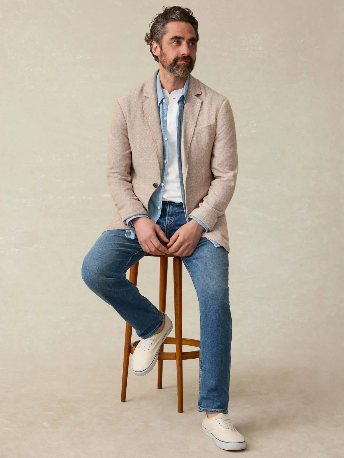 Movement™ Linen Blazer - Wolf Sands Herringbone