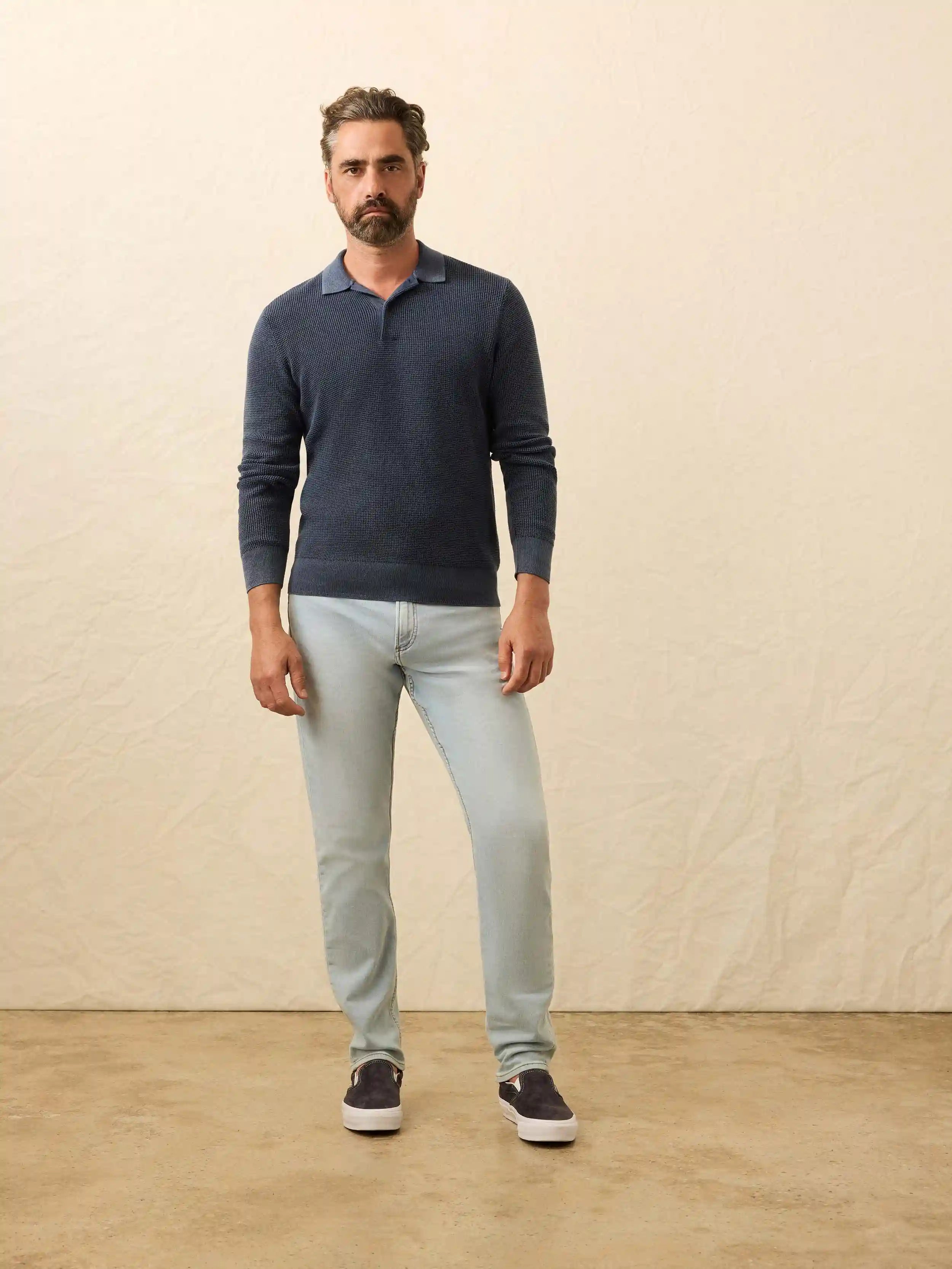 Long-Sleeve Sunwashed Sweater Polo - Blue Nights