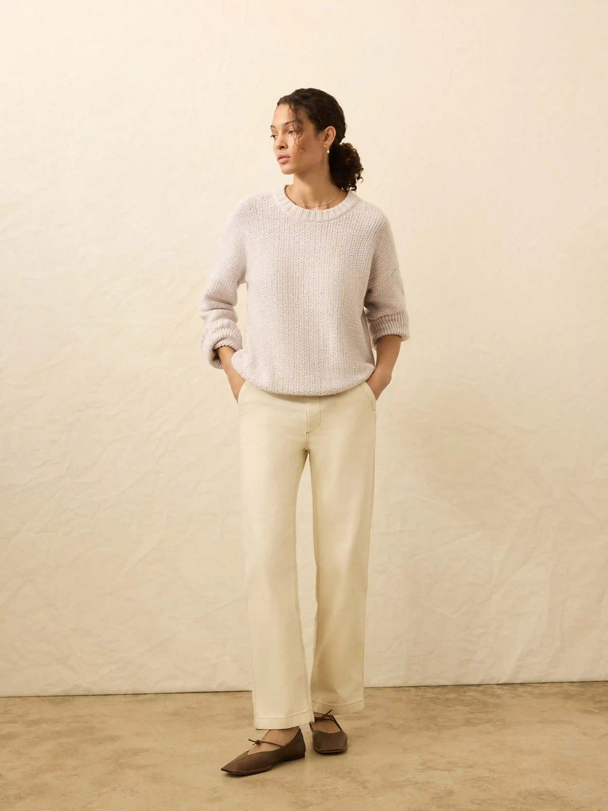 Heirloom Cotton  Relaxed Crew - Seafog Stripe
