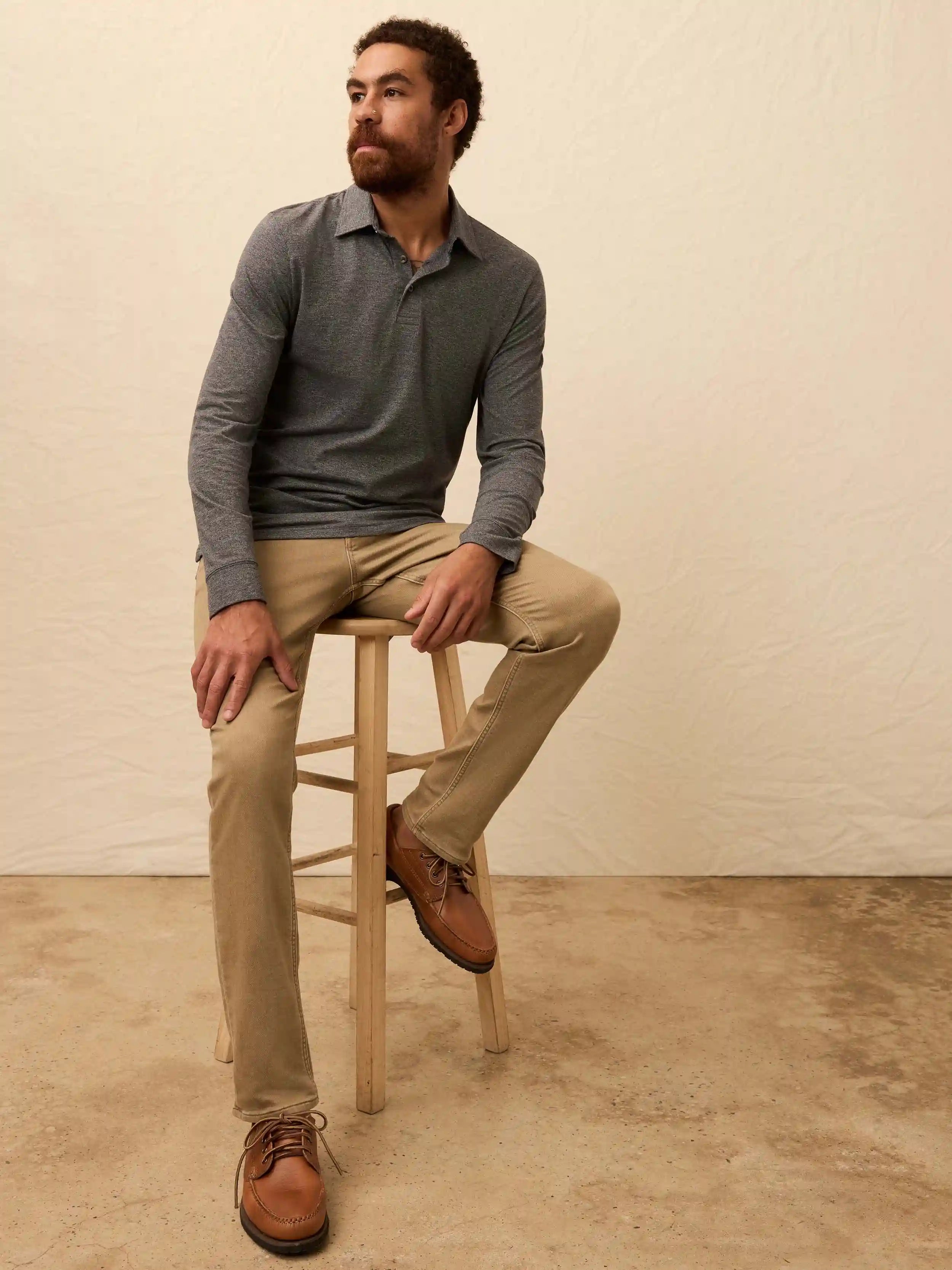 Long-Sleeve Movement™ Pique Polo - Dusty Iron Heather