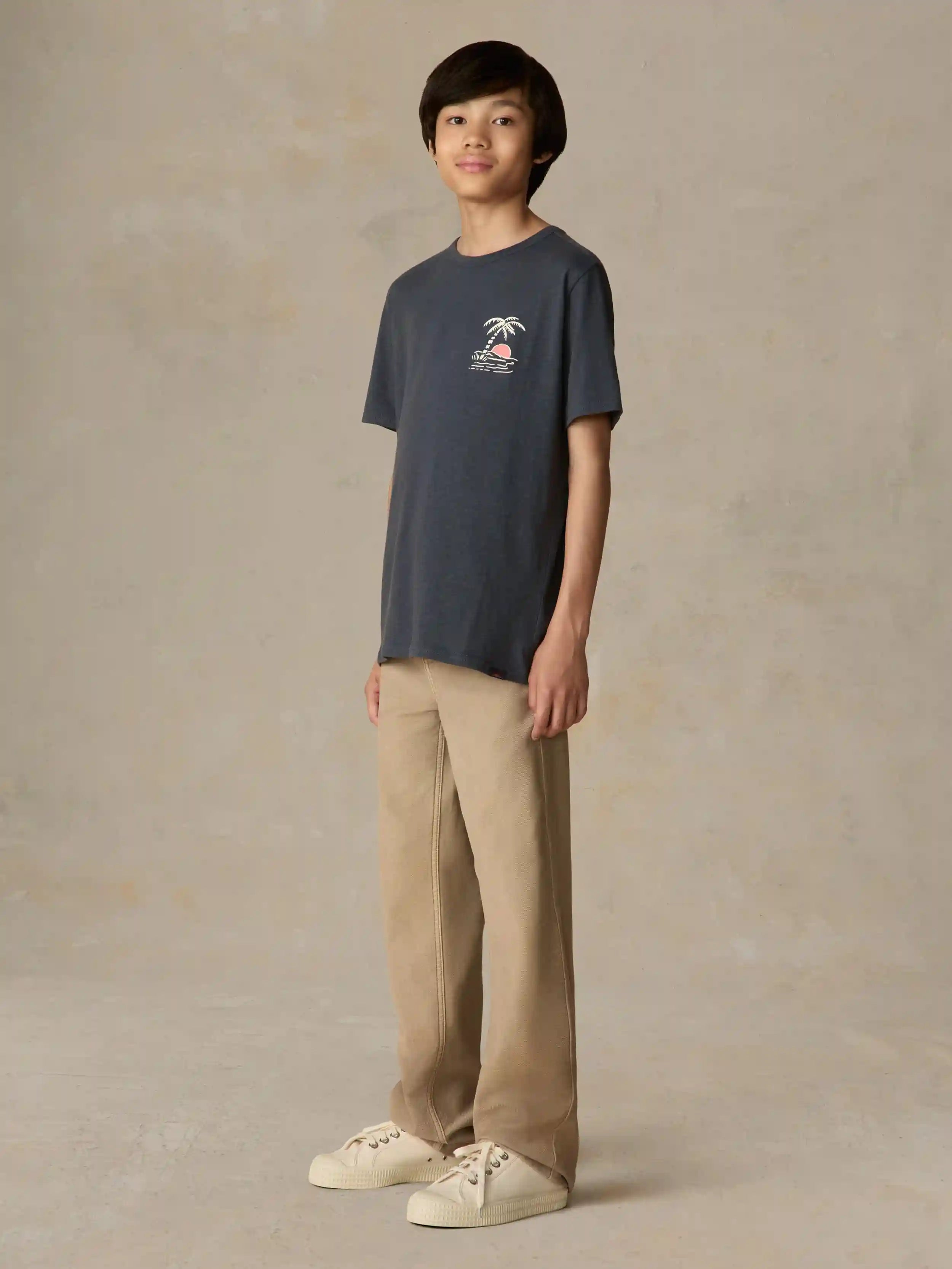 Big Kids Graphic Sun And Wave Tee - Dune Navy