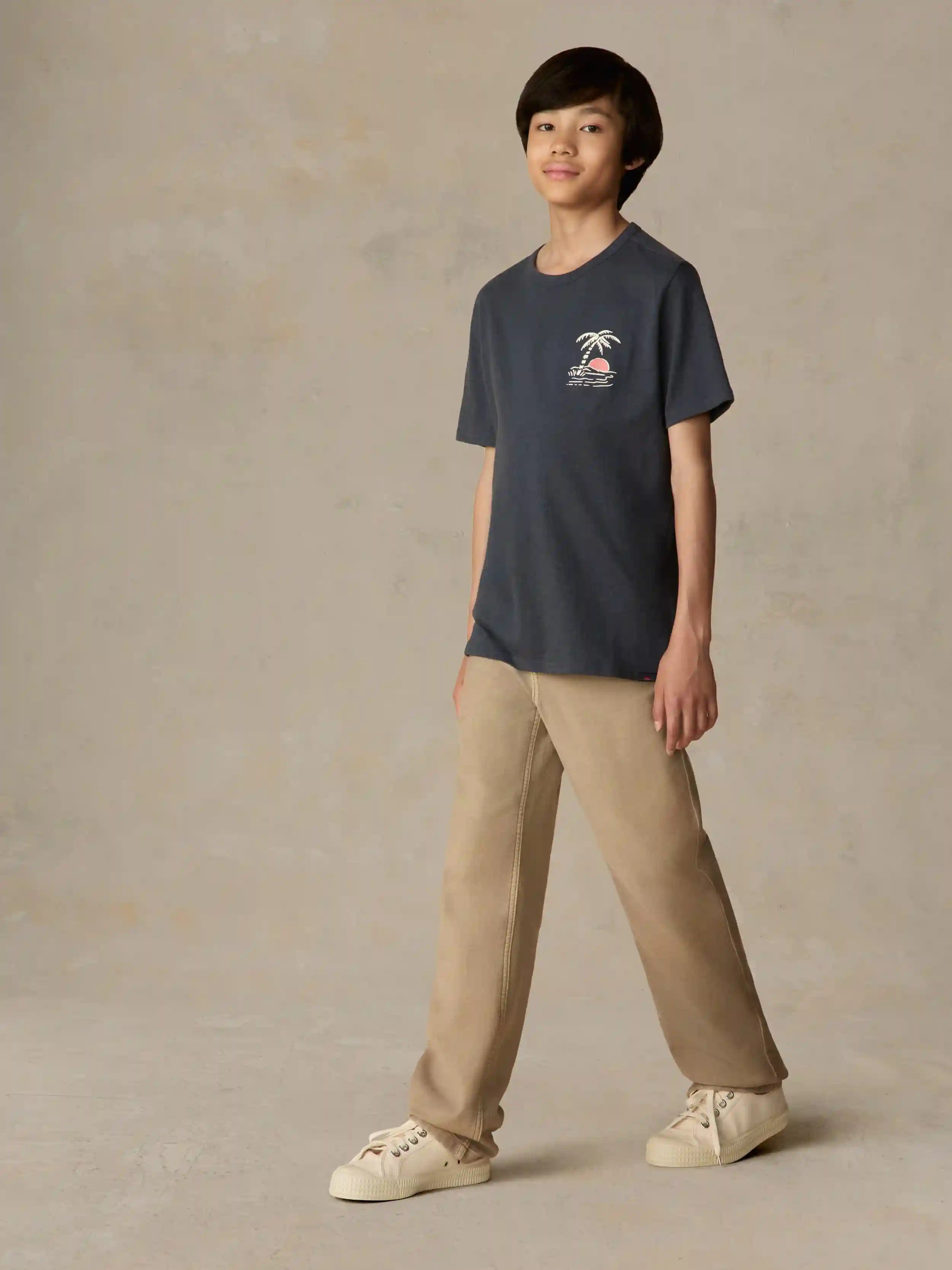 Big Kids Graphic Sun And Wave Tee - Dune Navy