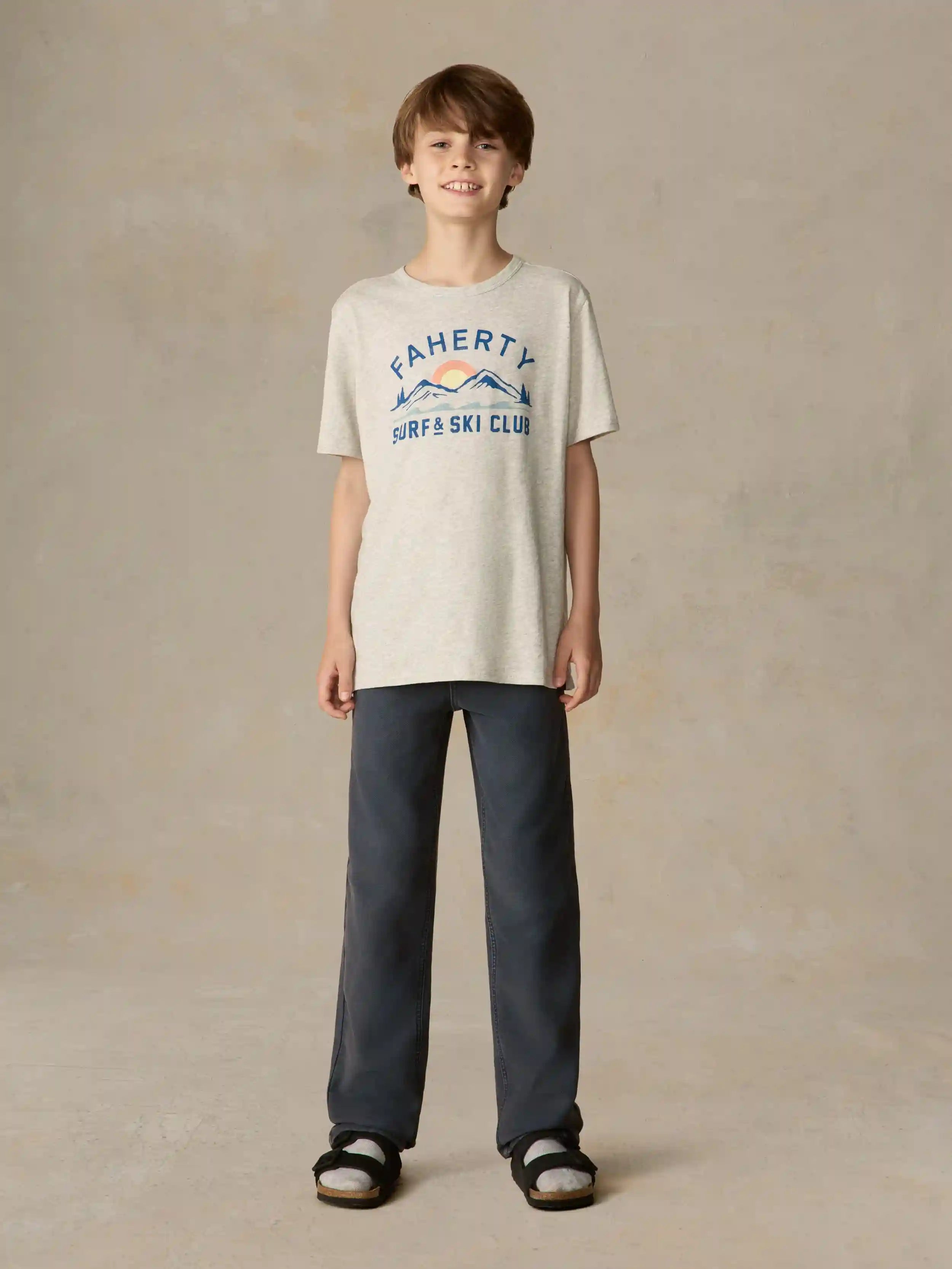 Big Kids Graphic Surf & Ski Club Tee - Light Grey Heather