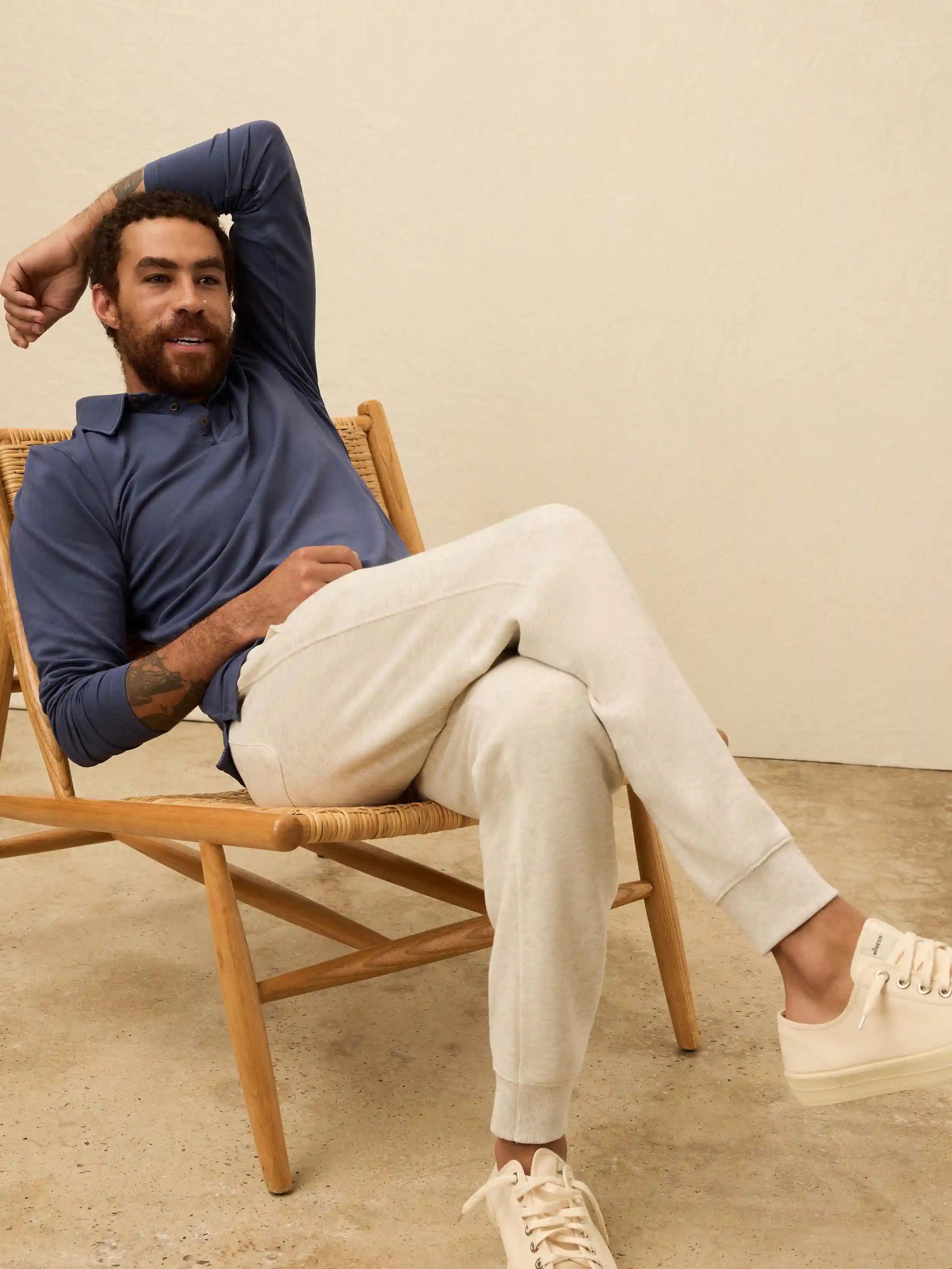 Long-Sleeve Twill Knit Polo - Blue Nights
