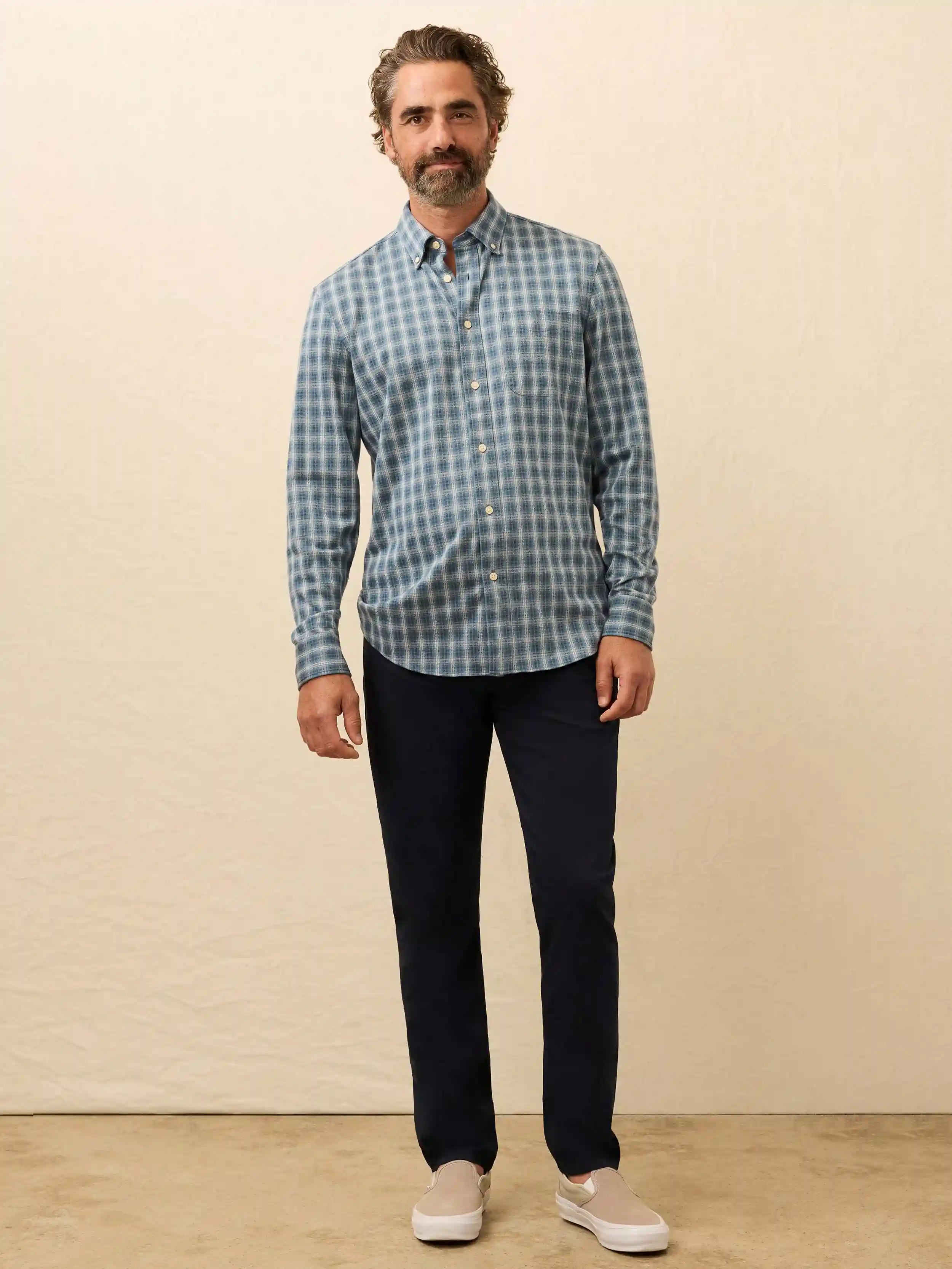 Coastline Knit Shirt - Azure Night Plaid