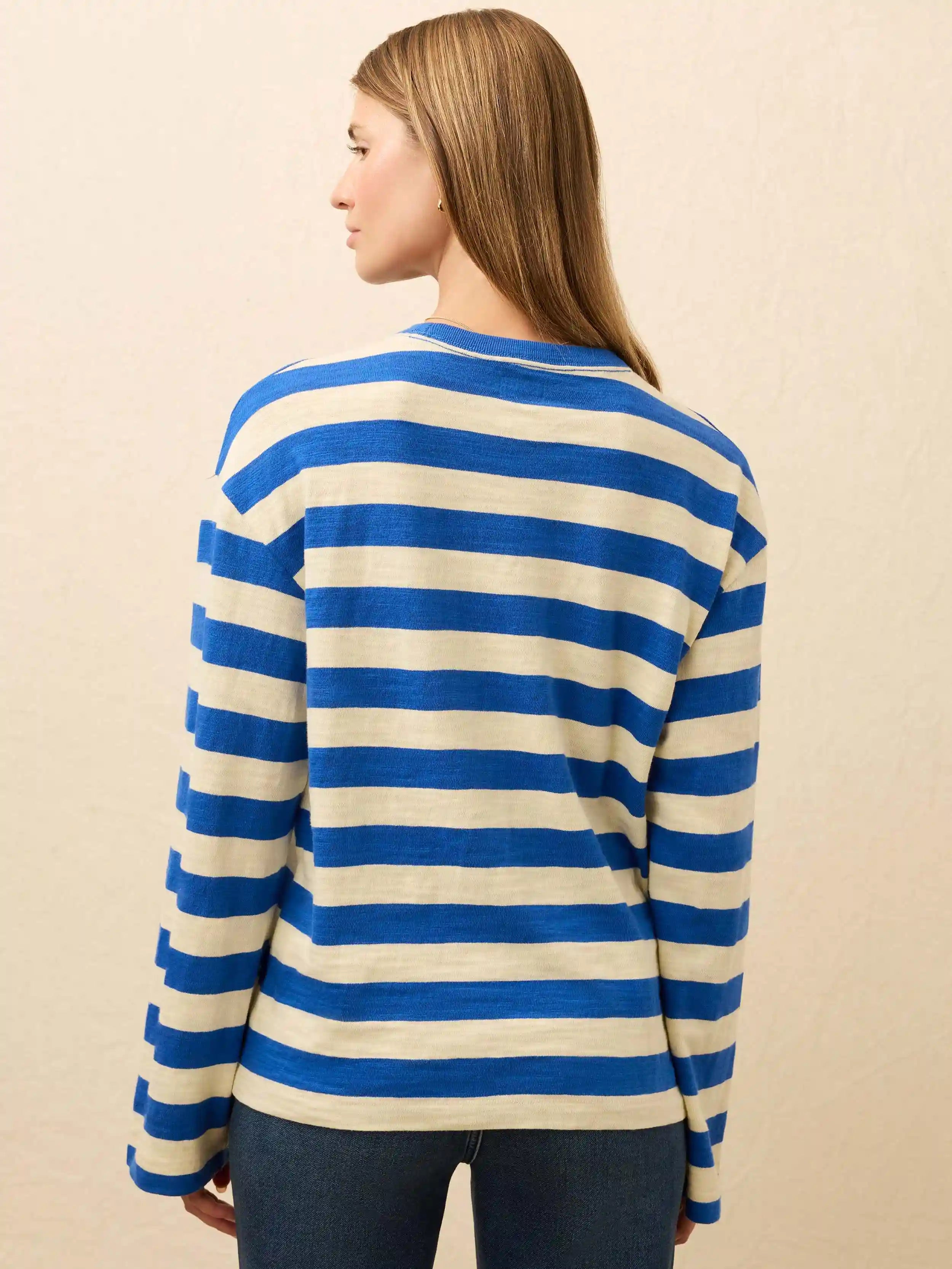 Sunwashed Organic Long-Sleeve Retro Tee - Sea Stripe