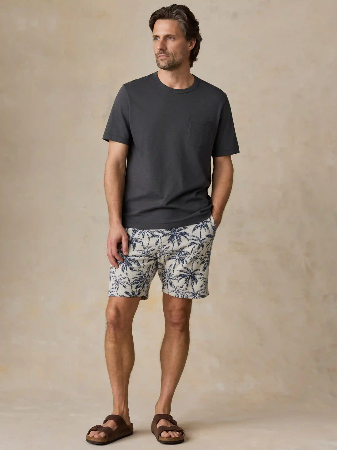 Cabana Towel Terry Sweatshort - Ivory Tropic Trees