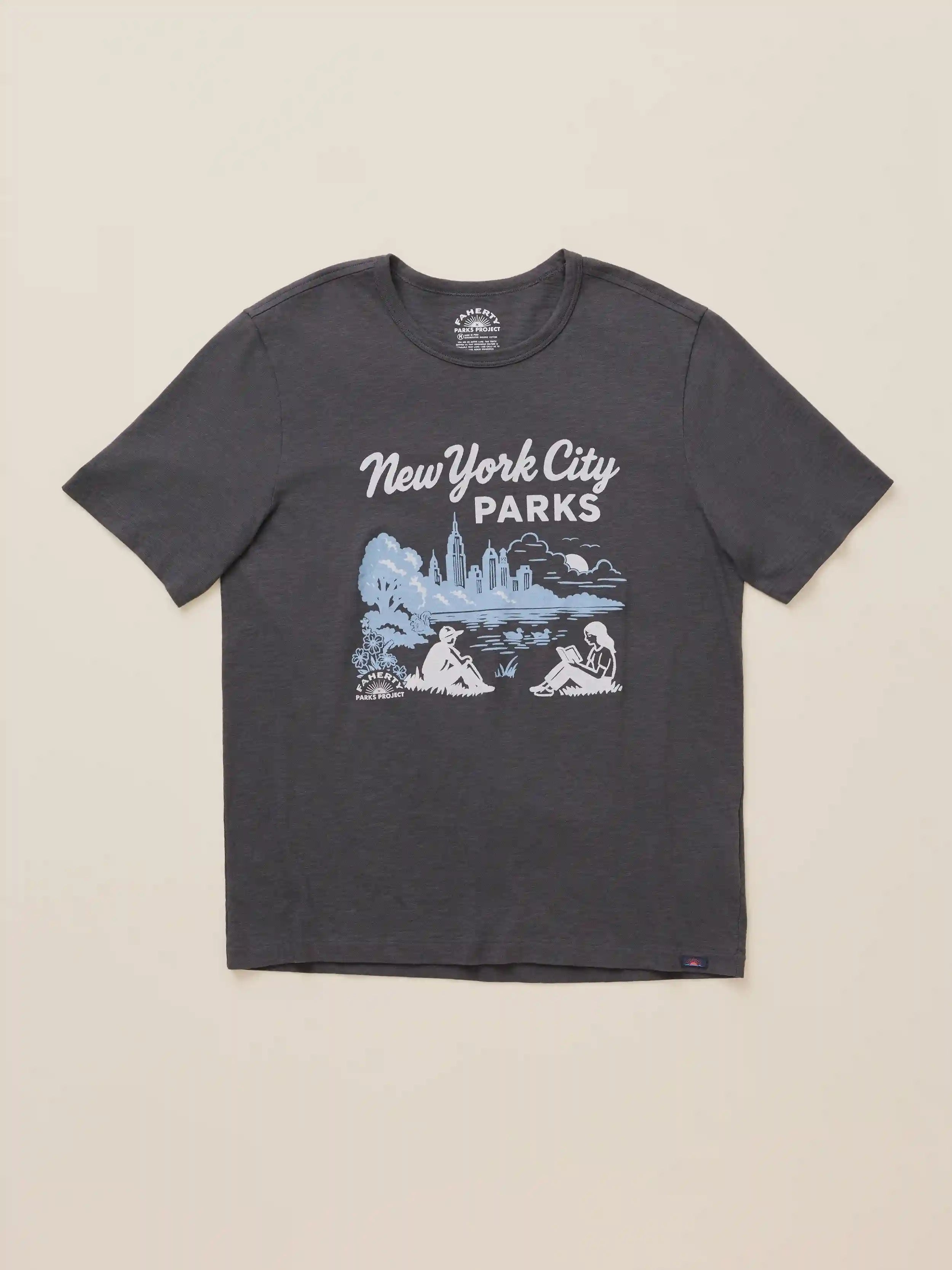 Faherty x Parks Project NYC Parks Short-Sleeve Sunwashed Regenerative Tee - Graphite