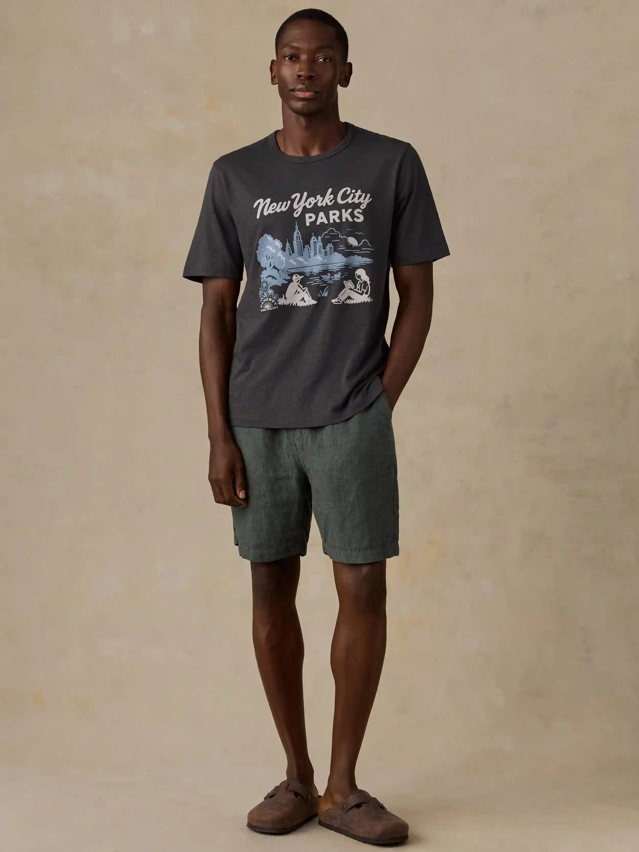 Faherty x Parks Project NYC Parks Short-Sleeve Sunwashed Regenerative Tee - Graphite
