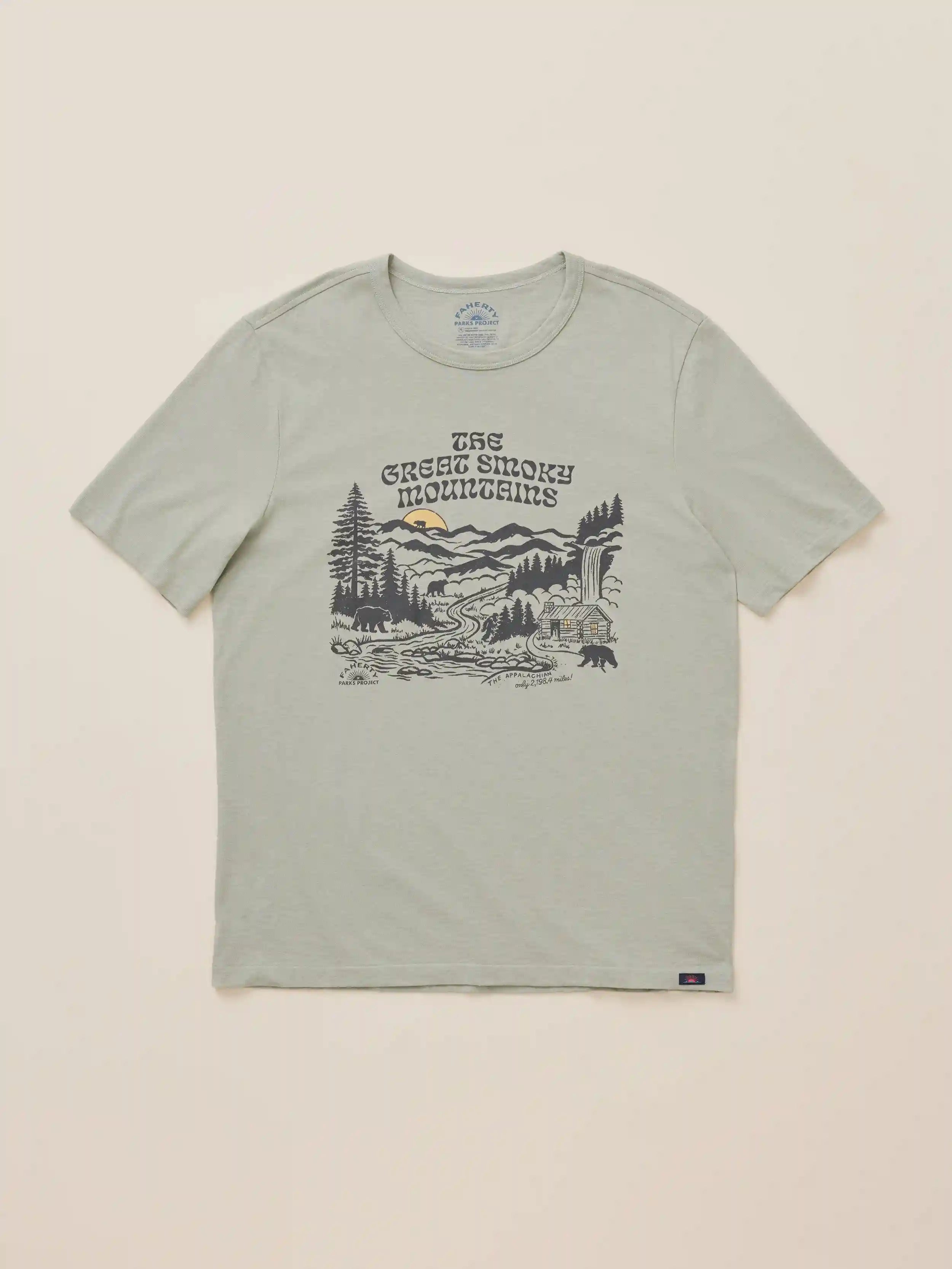 Faherty x Parks Project Great Smoky Mountains Short-Sleeve Sunwashed Regenerative Tee - Summer Sage