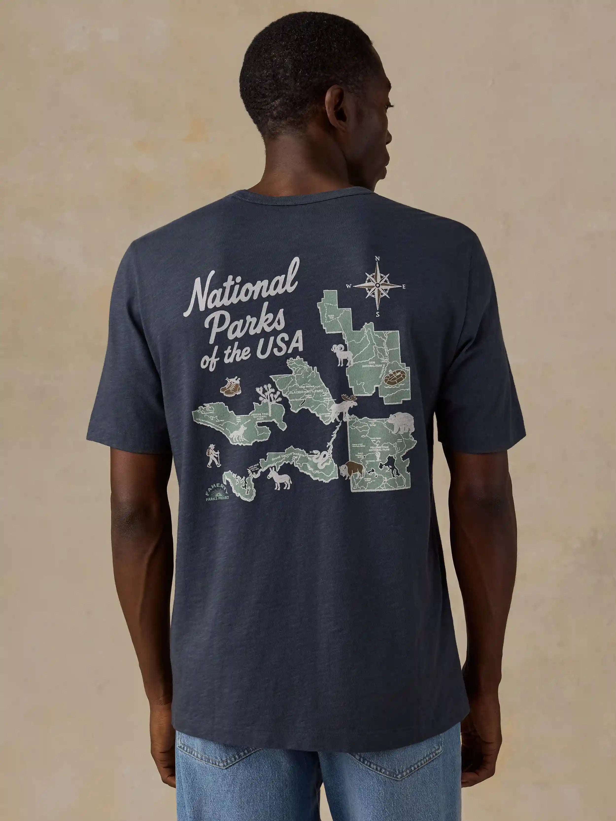 Faherty x Parks Project National Parks Short-Sleeve Sunwashed Regenerative Tee - Dune Navy