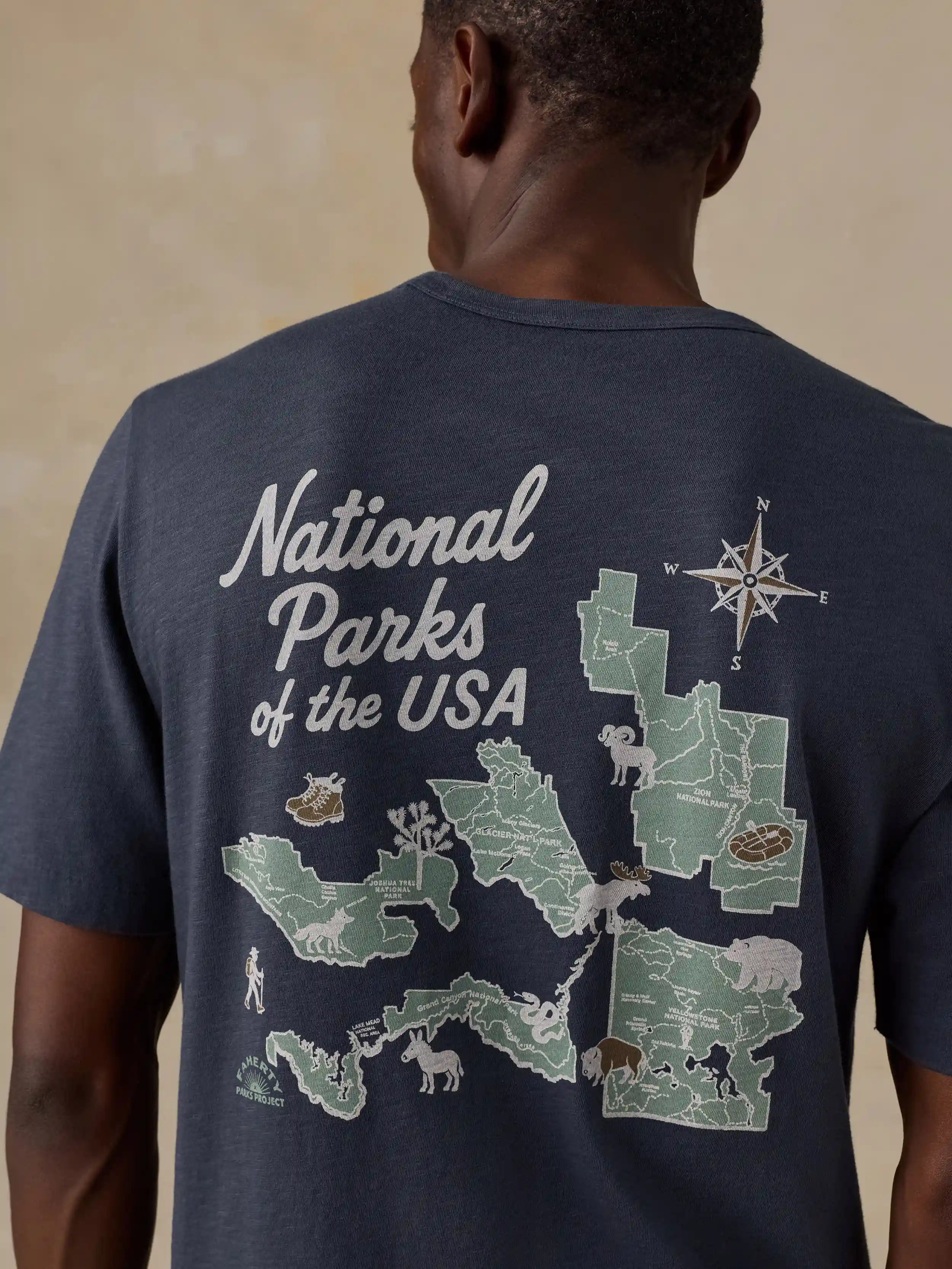 Faherty x Parks Project National Parks Short-Sleeve Sunwashed Regenerative Tee - Dune Navy