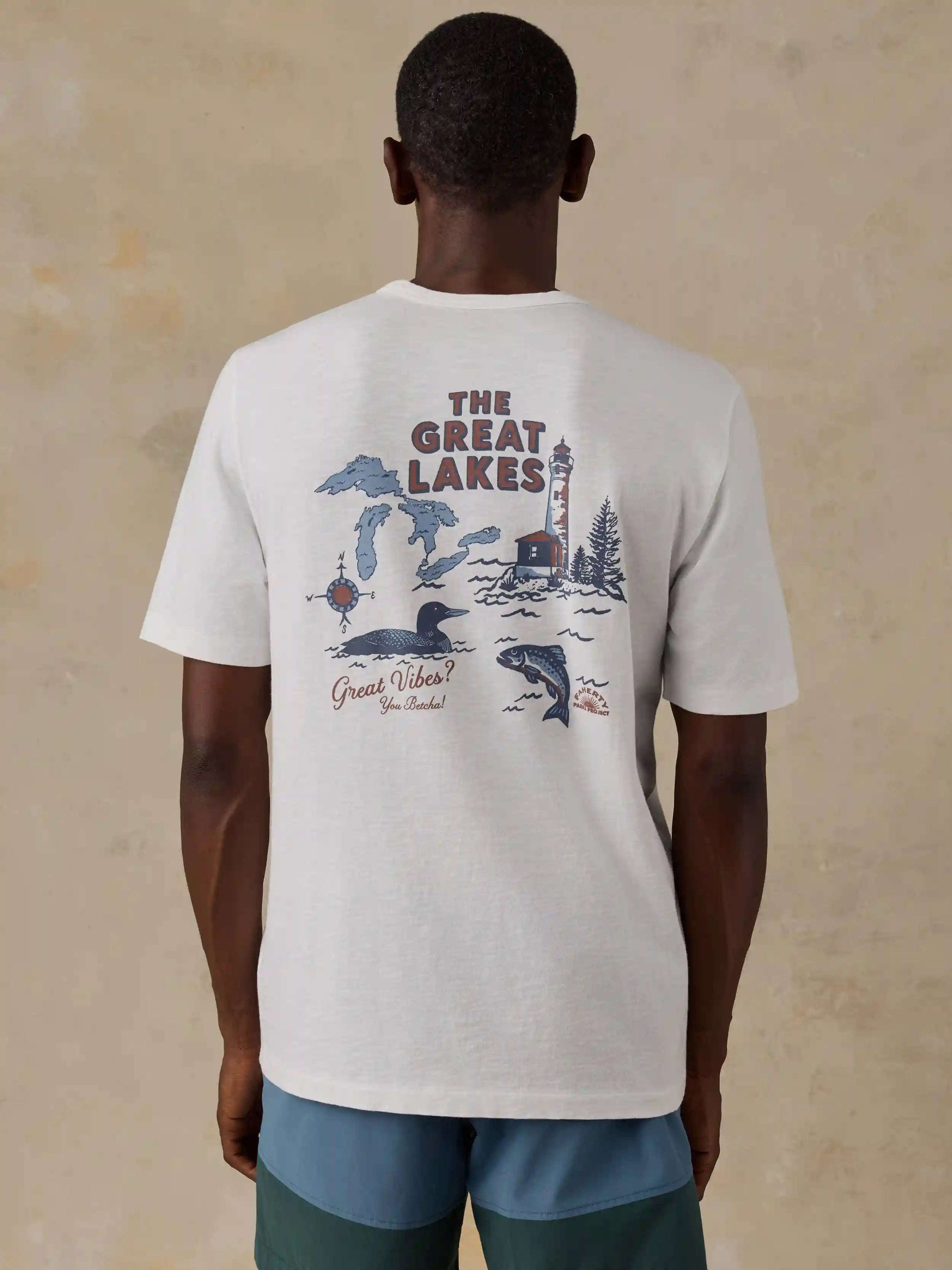 Faherty x Parks Project Great Lakes Short-Sleeve Sunwashed Regenerative Tee - White