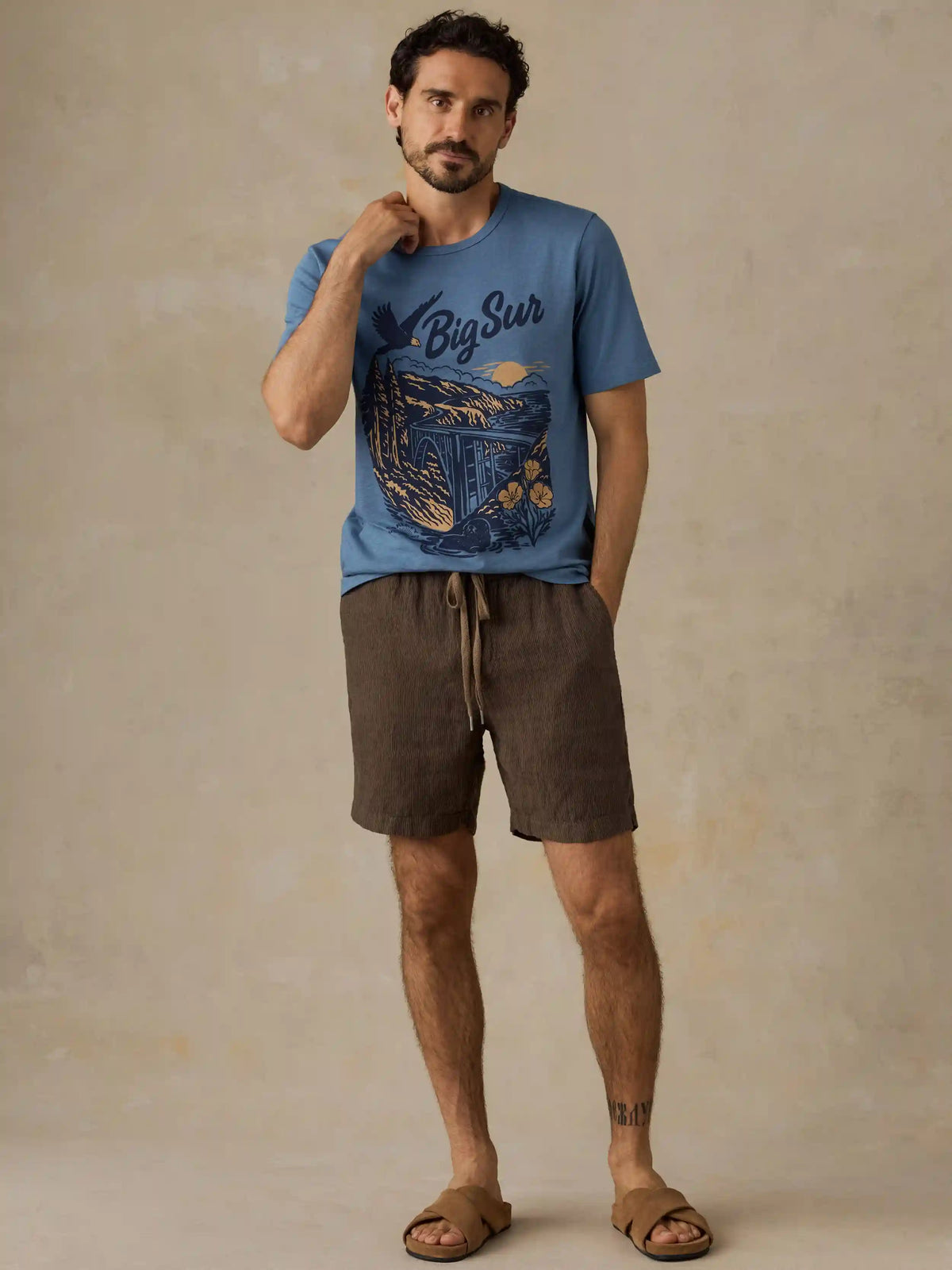 Faherty x Parks Project Big Sur Short-Sleeve Sunwashed Regenerative Tee - Blue Shore