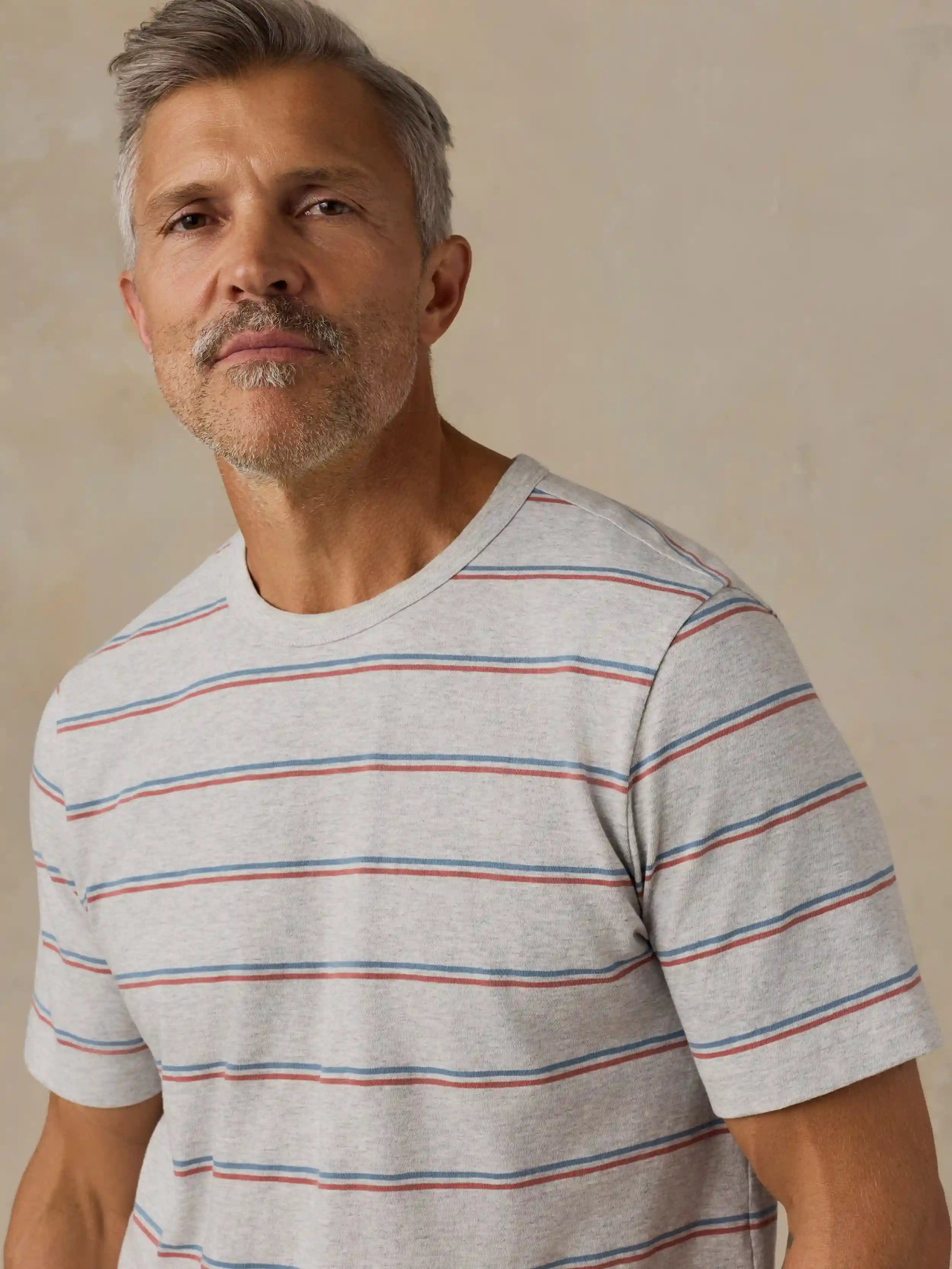 Sunwashed Regenerative Tee - Grey Water Stripe