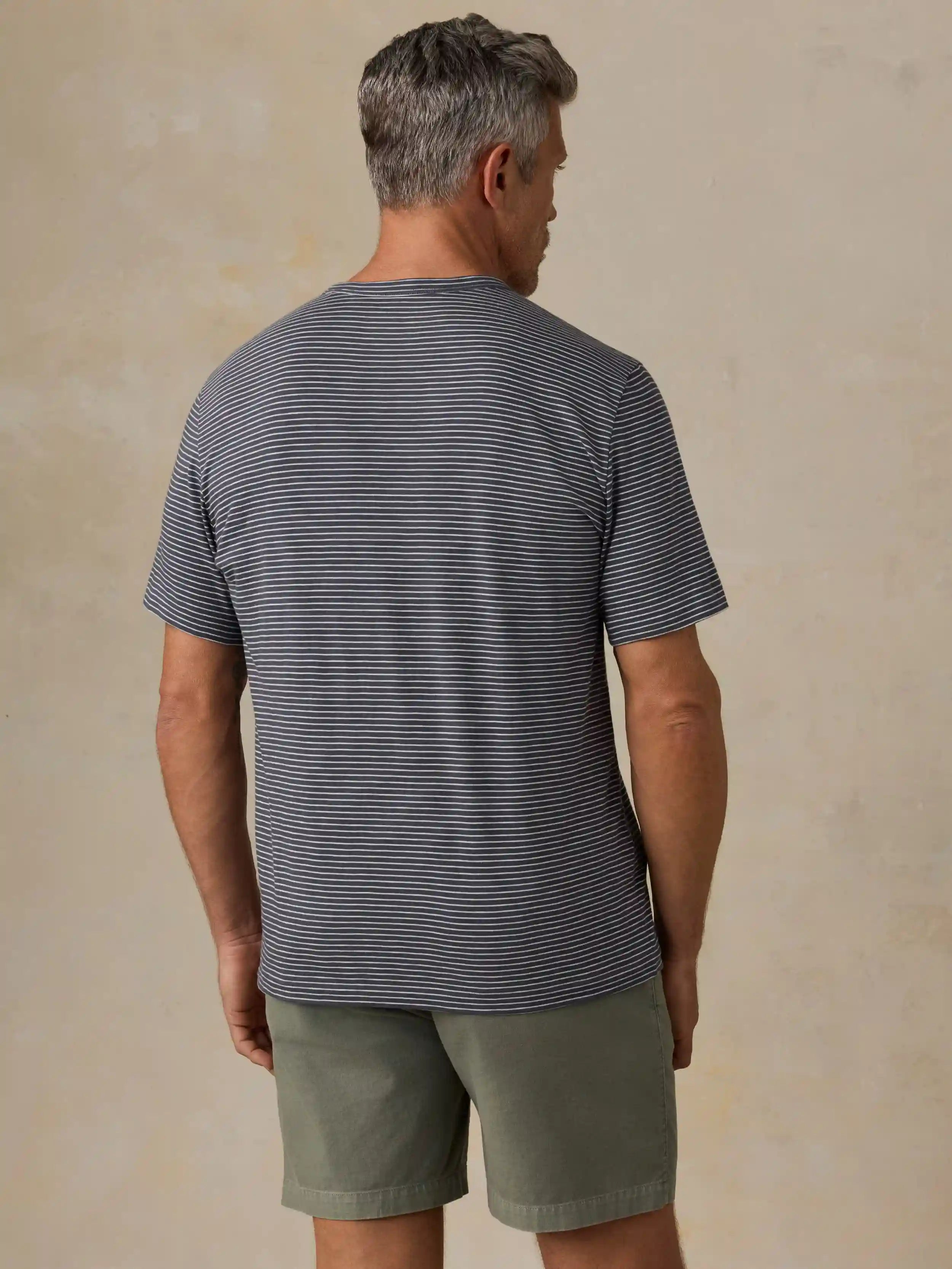 Sunwashed Regenerative Tee - Navy Ivory Stripe