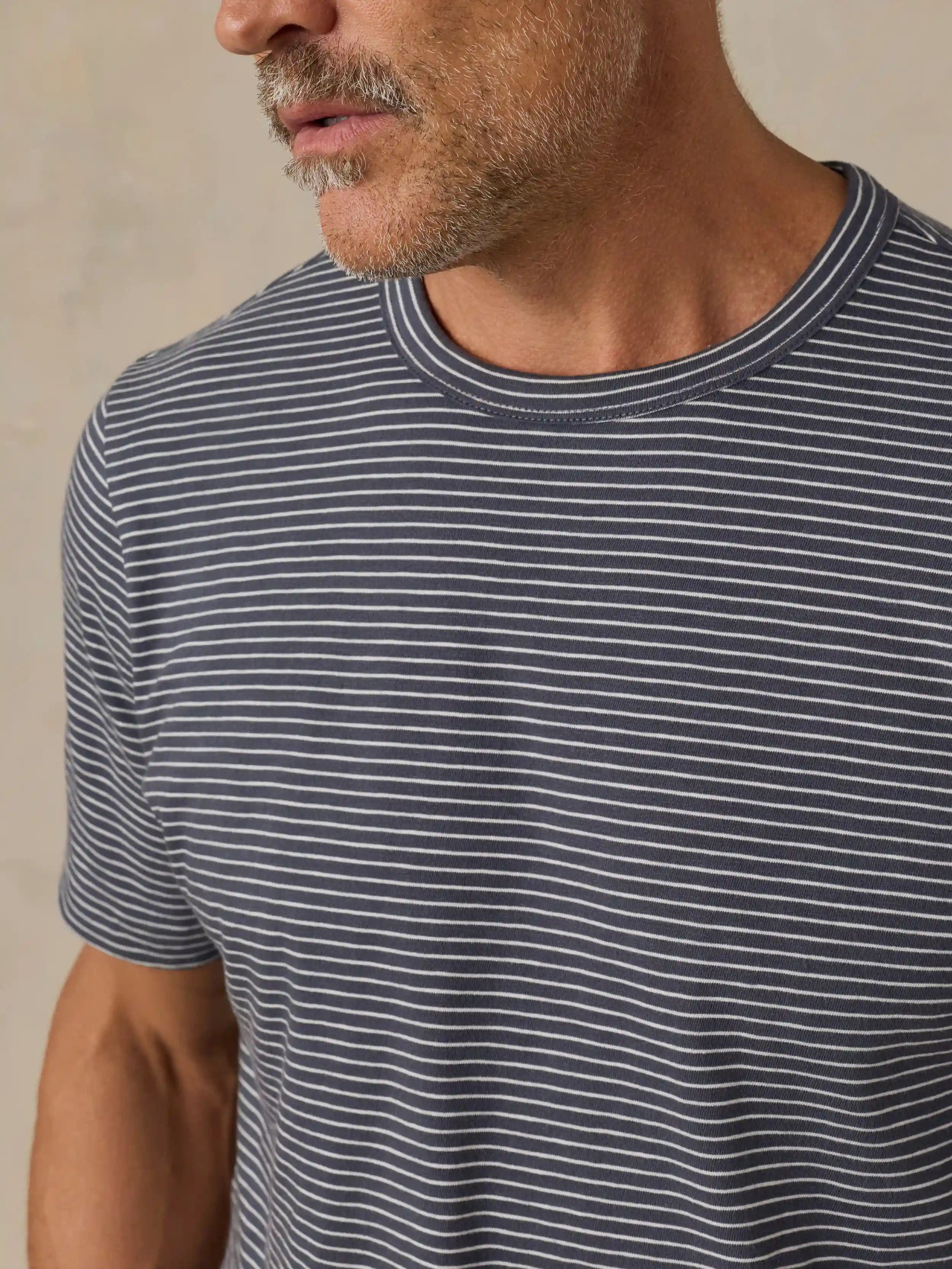 Sunwashed Regenerative Tee - Navy Ivory Stripe