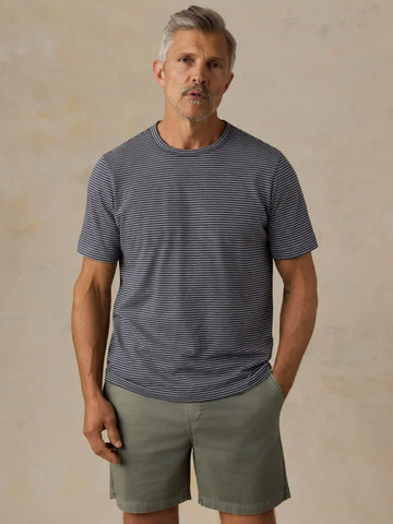 Sunwashed Regenerative Tee - Navy Ivory Stripe