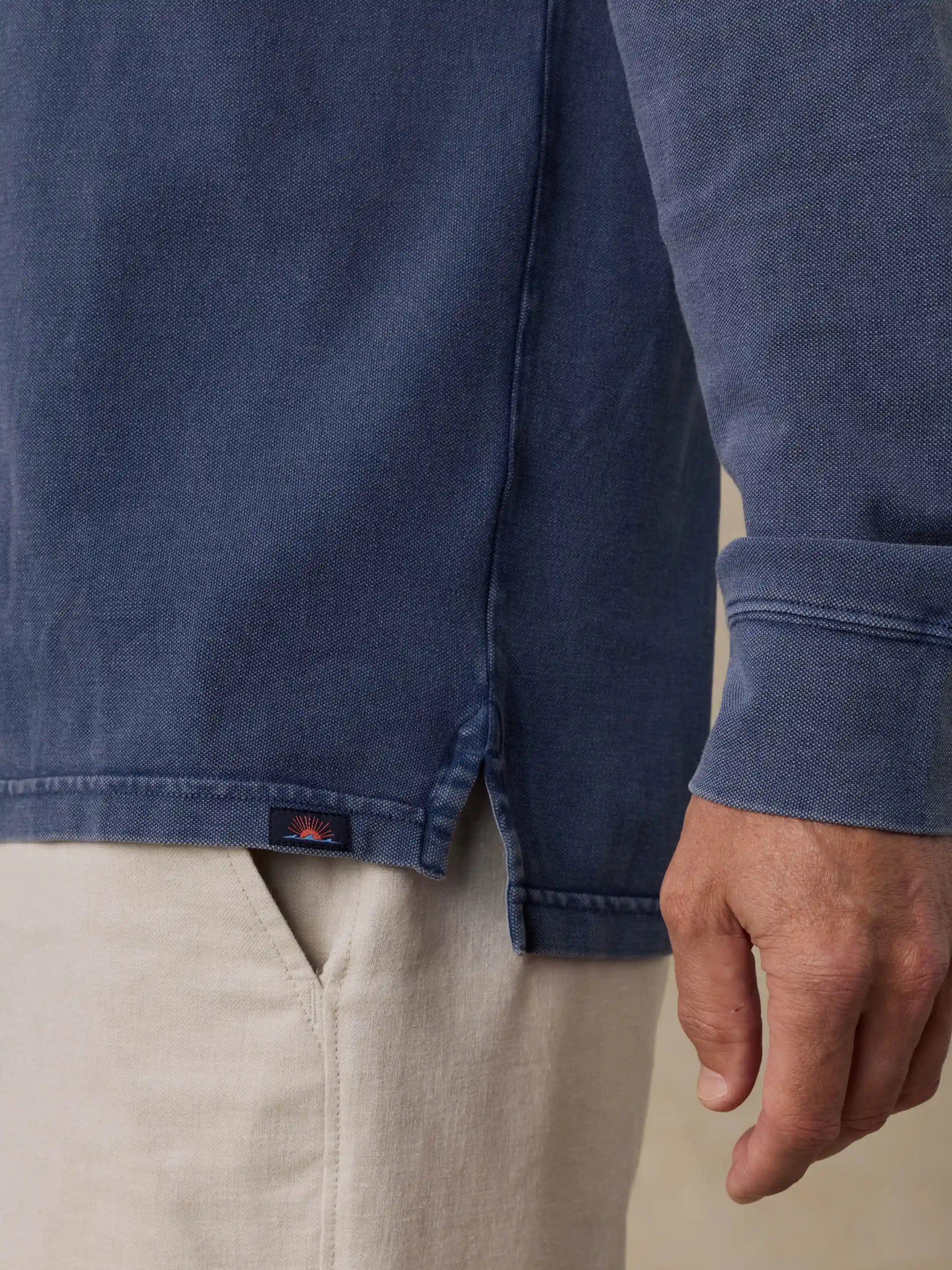Long-Sleeve Sunwashed Pique Polo - Dusk
