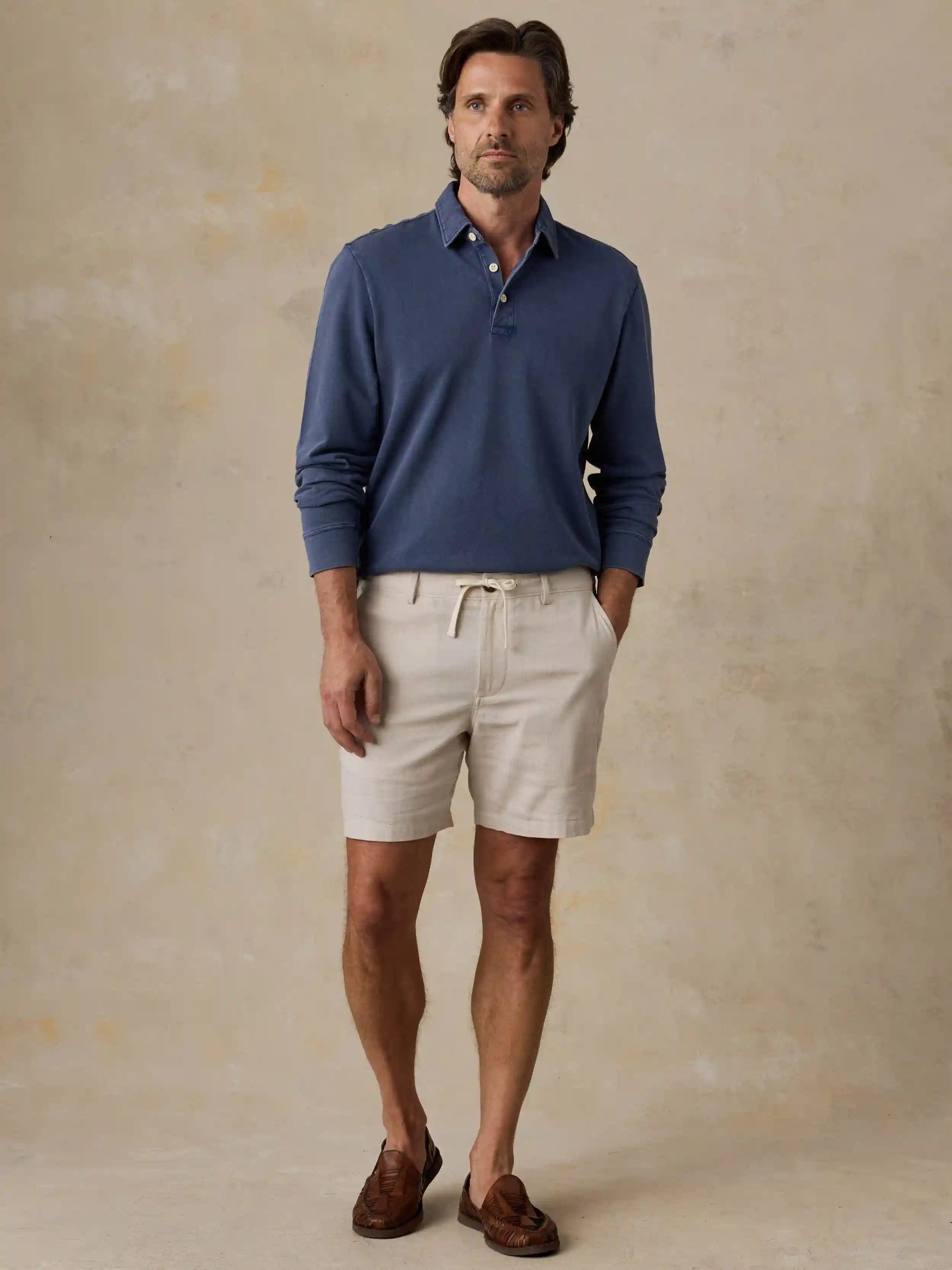 Long-Sleeve Sunwashed Pique Polo - Dusk