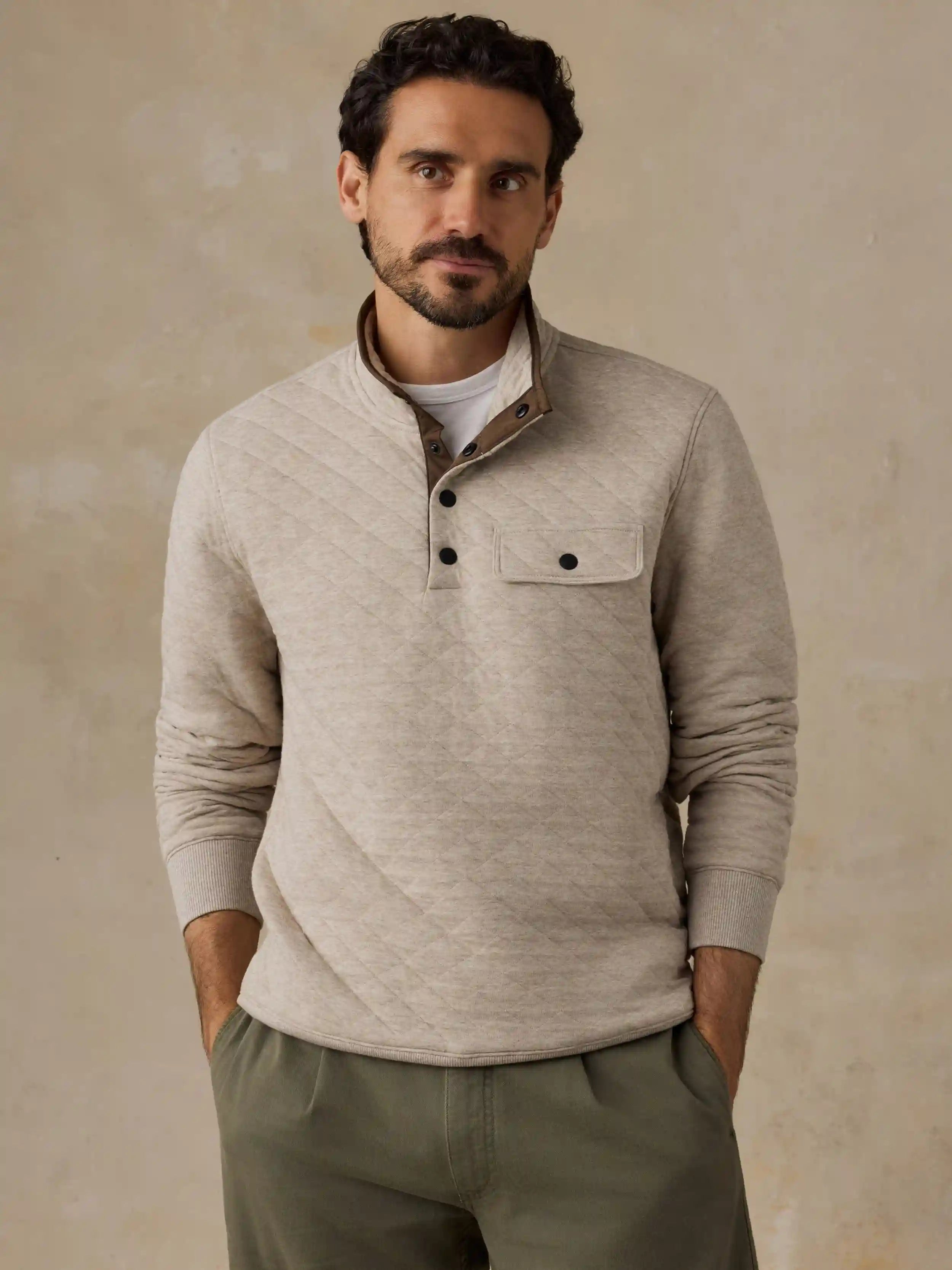Epic Quilted Fleece Pullover - Oatmeal Melange
