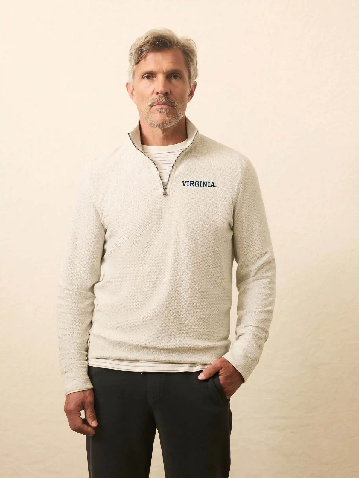University of Virginia Textured Knit Quarter Zip - Snow Grey Heather