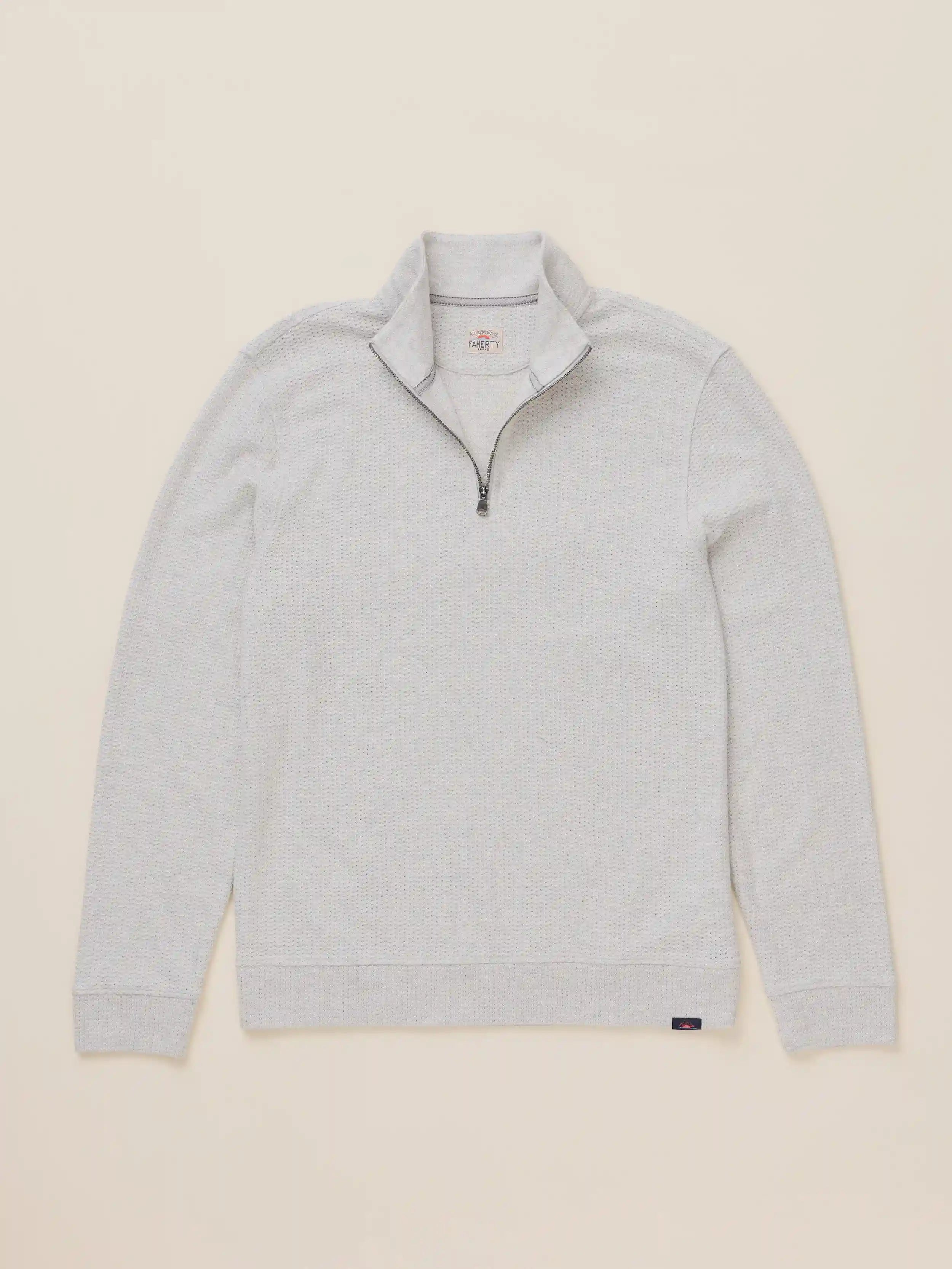 Textured Knit Quarter Zip - Snow Grey Heather