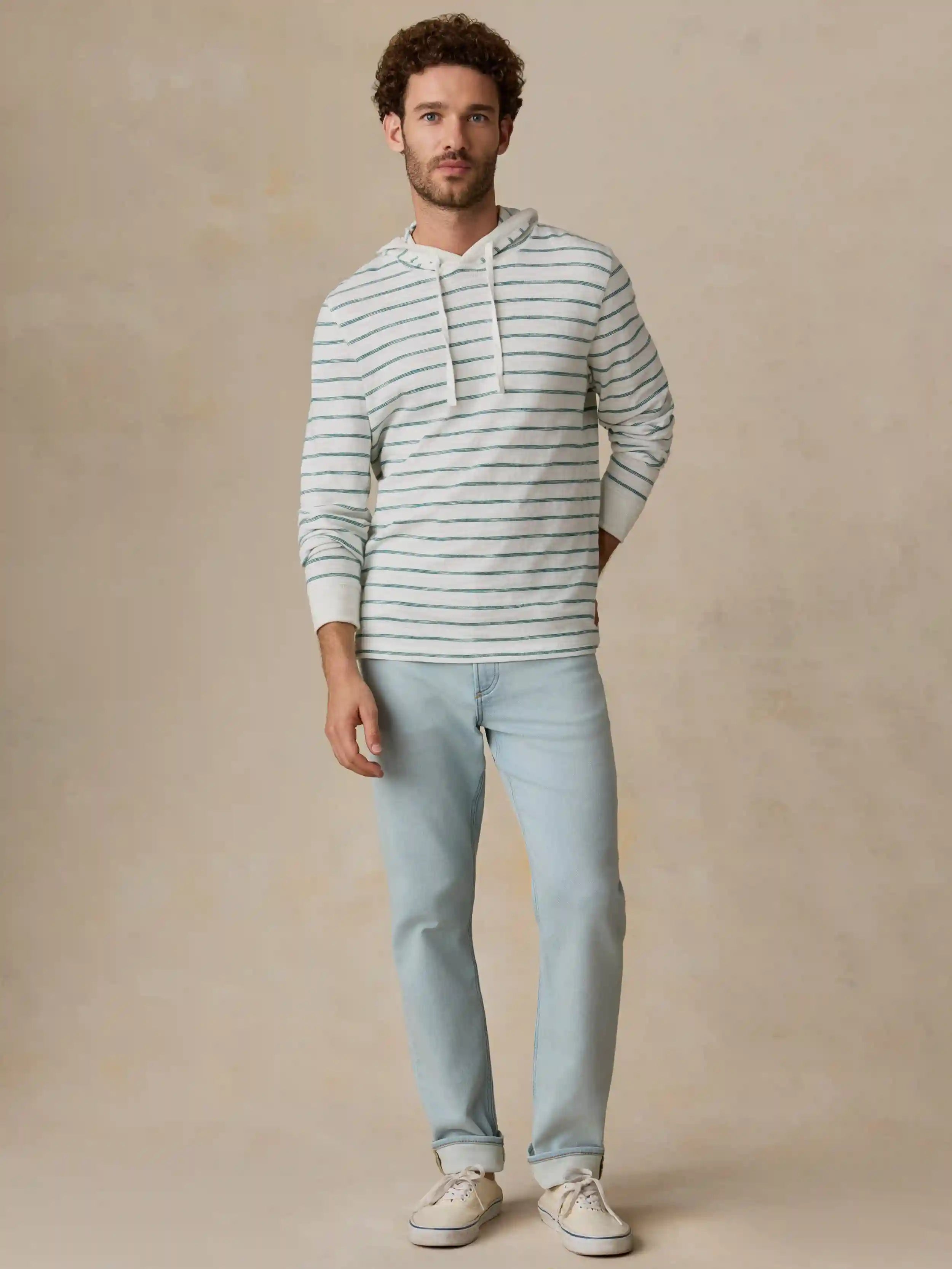 Sunwashed Organic Hoodie - White Biscayne Stripe