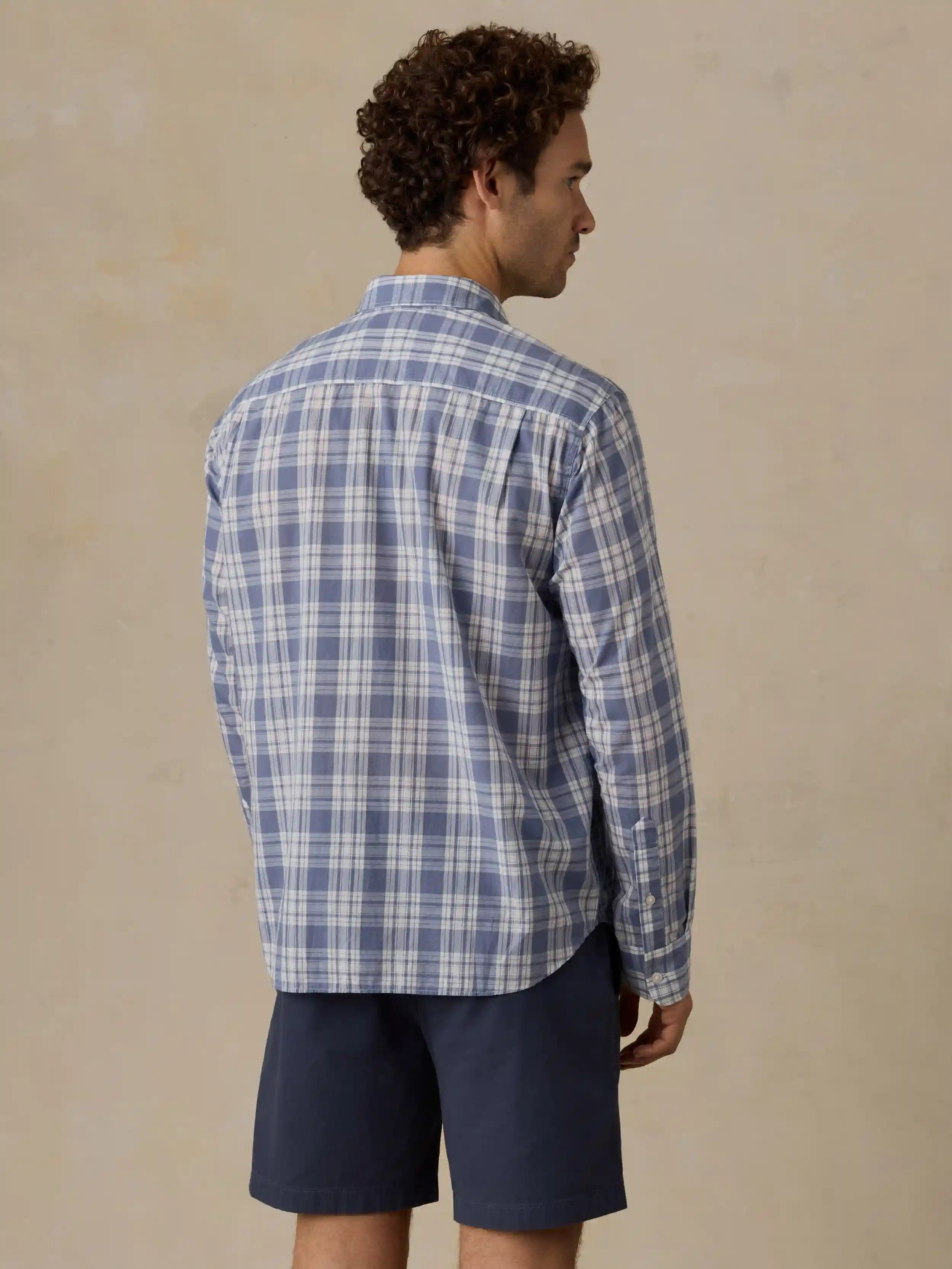 Long-Sleeve Weightless Cotton Shirt - Coastal Waters Plaid