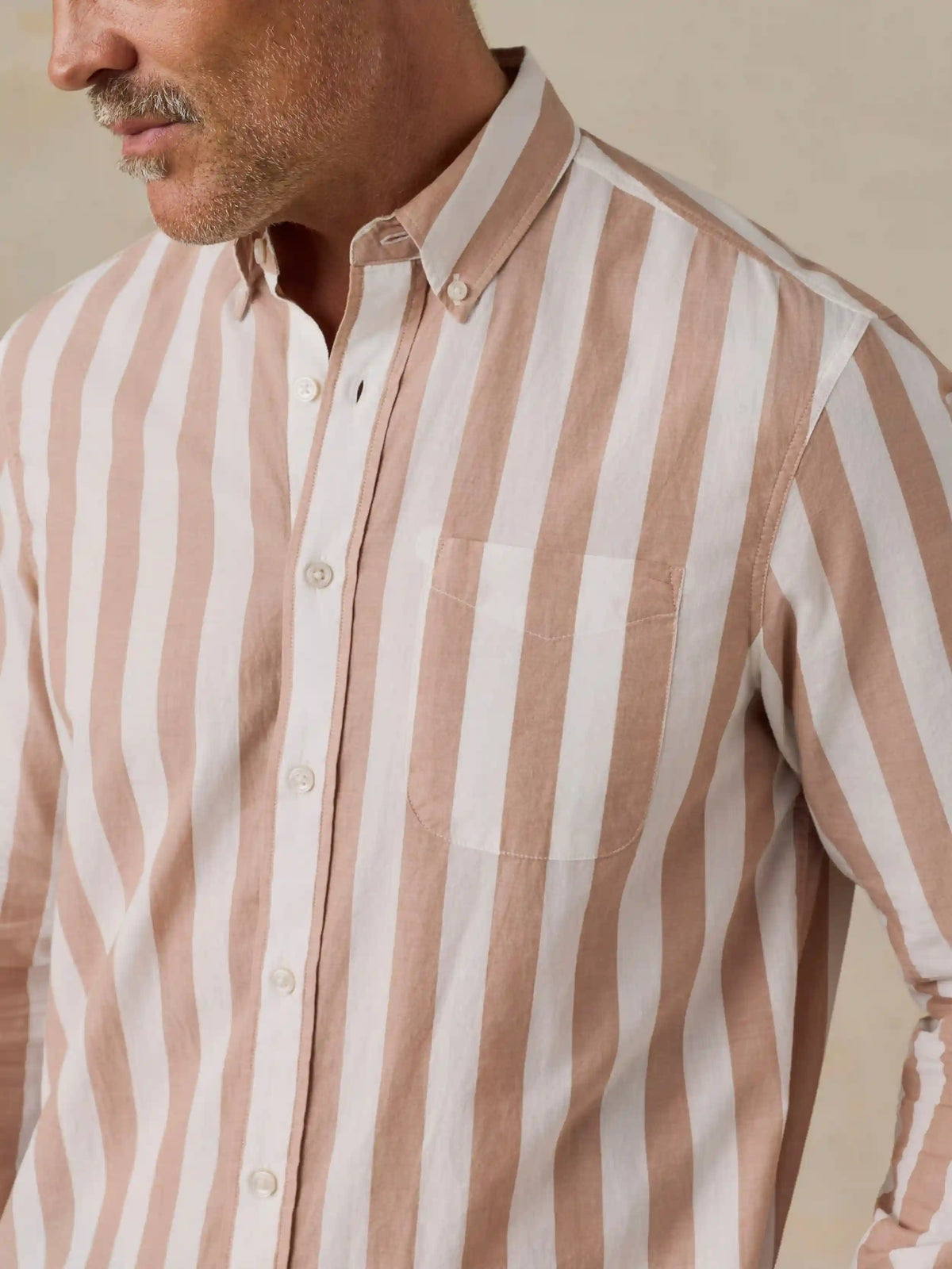 Long-Sleeve Weightless Cotton Shirt - White Clay Stripe