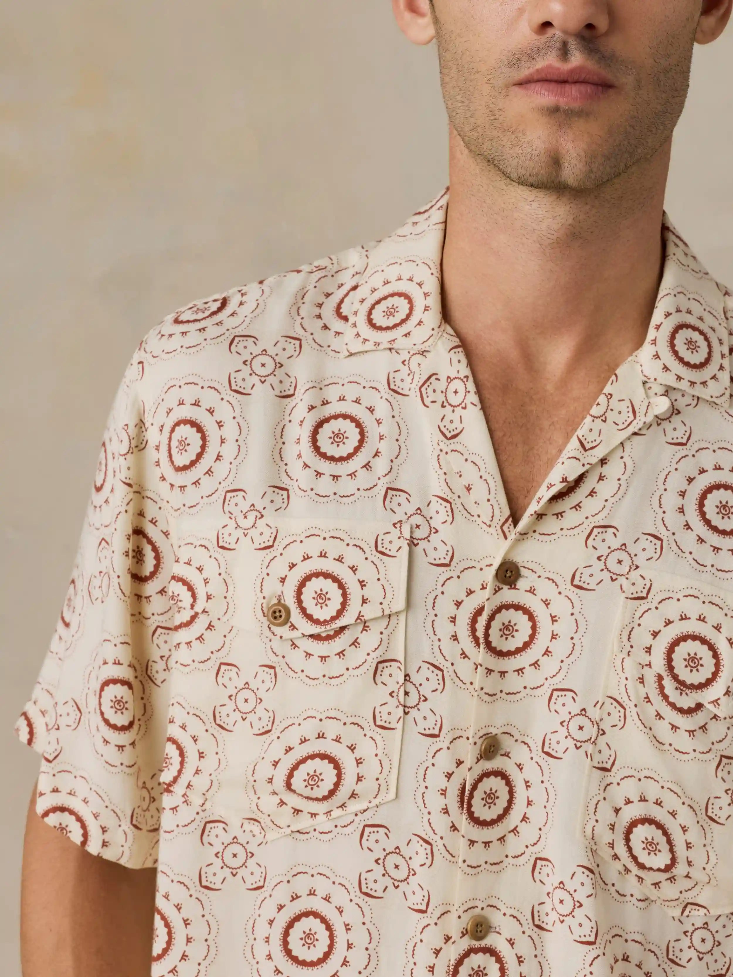 Short-Sleeve Bali Camp Shirt - Cream Sunburst Bloom