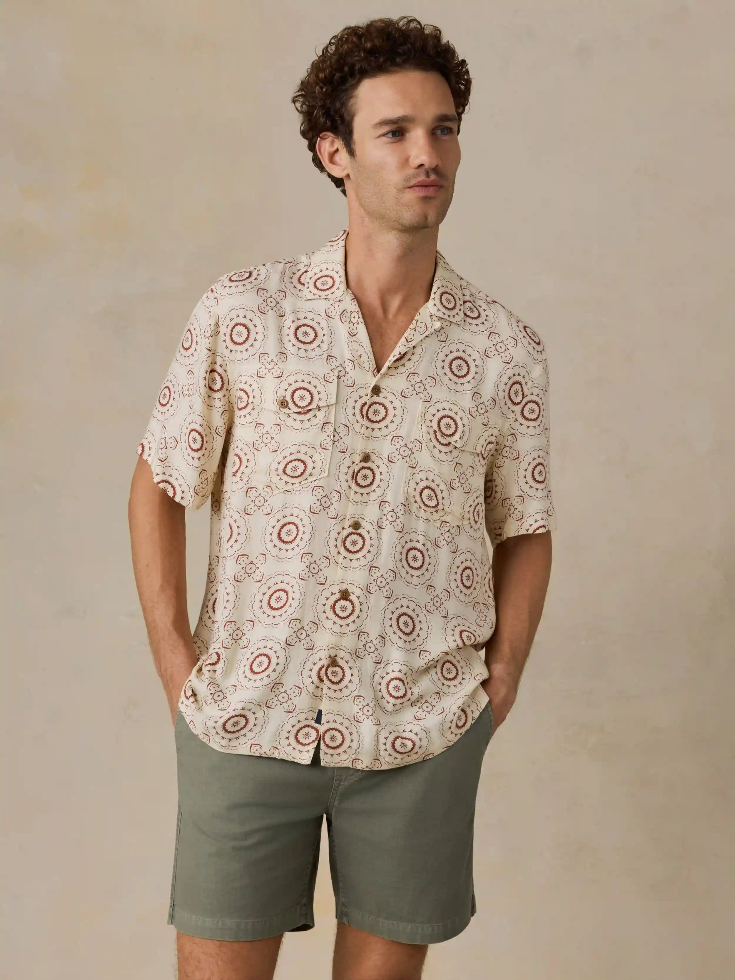 Short-Sleeve Bali Camp Shirt - Cream Sunburst Bloom