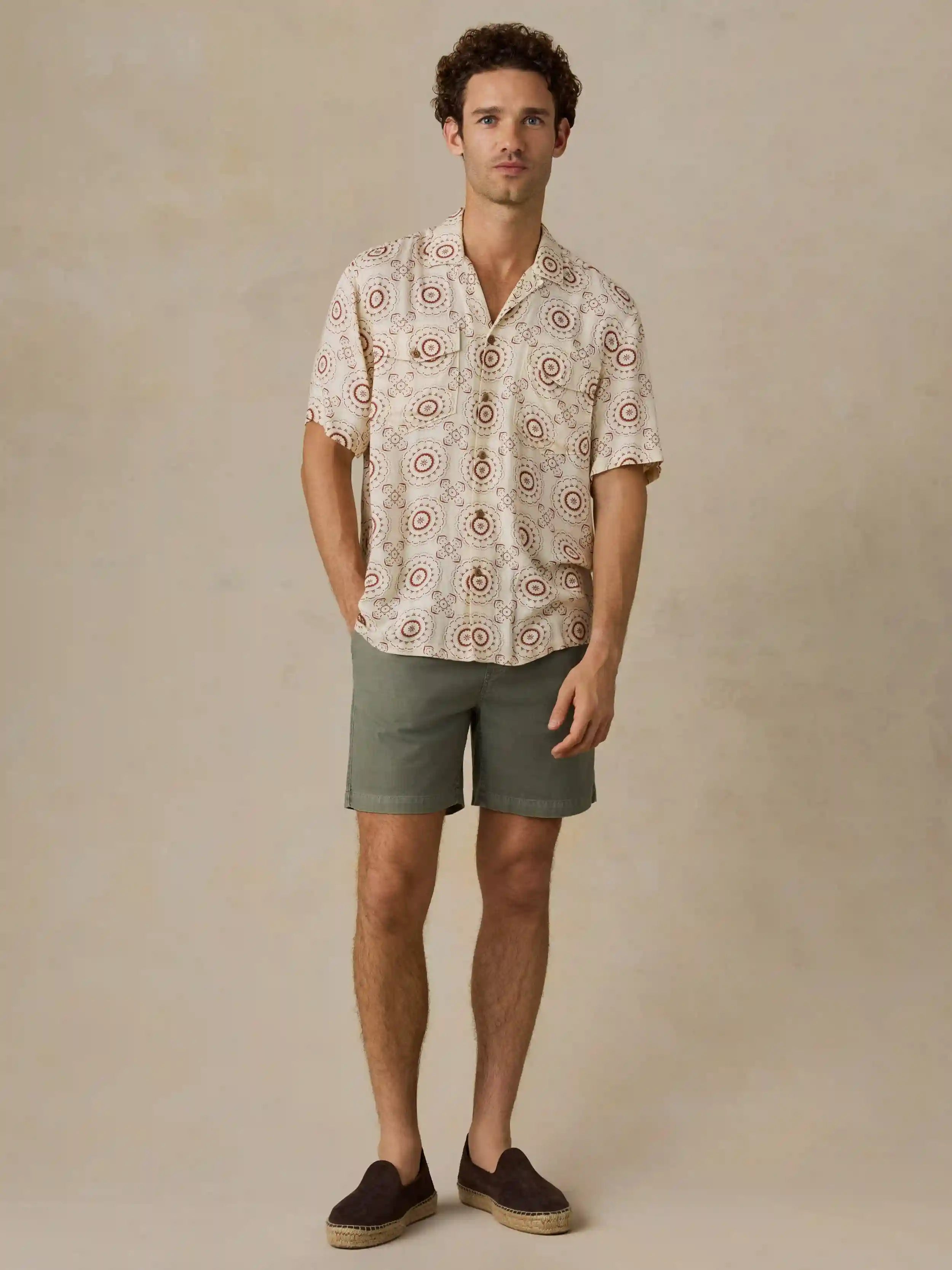 Short-Sleeve Bali Camp Shirt - Cream Sunburst Bloom