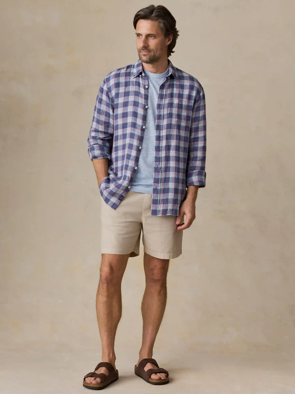 Sunwashed Linen Shirt - Coastal Lake Plaid