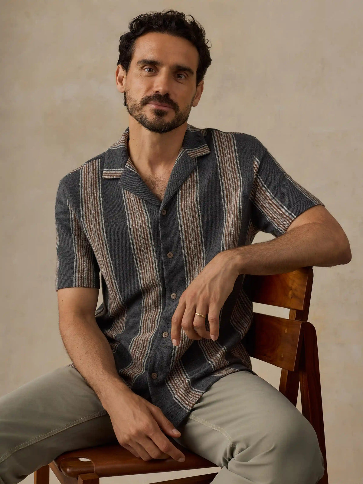 Short-Sleeve Oasis Camp Shirt - Charcoal Rust Stripe