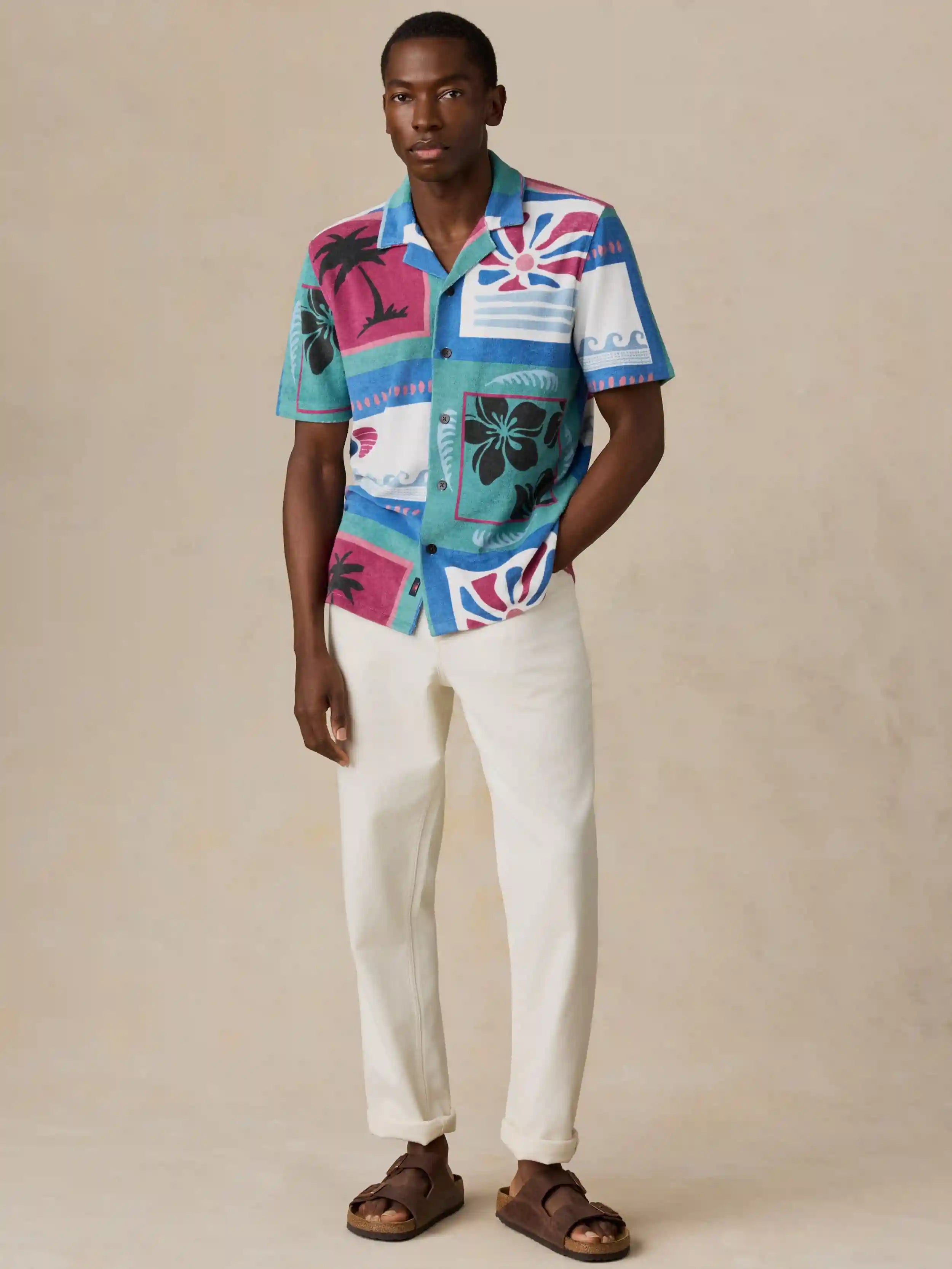 Short-Sleeve Cabana Towel Terry Shirt - Summer Waves Tile