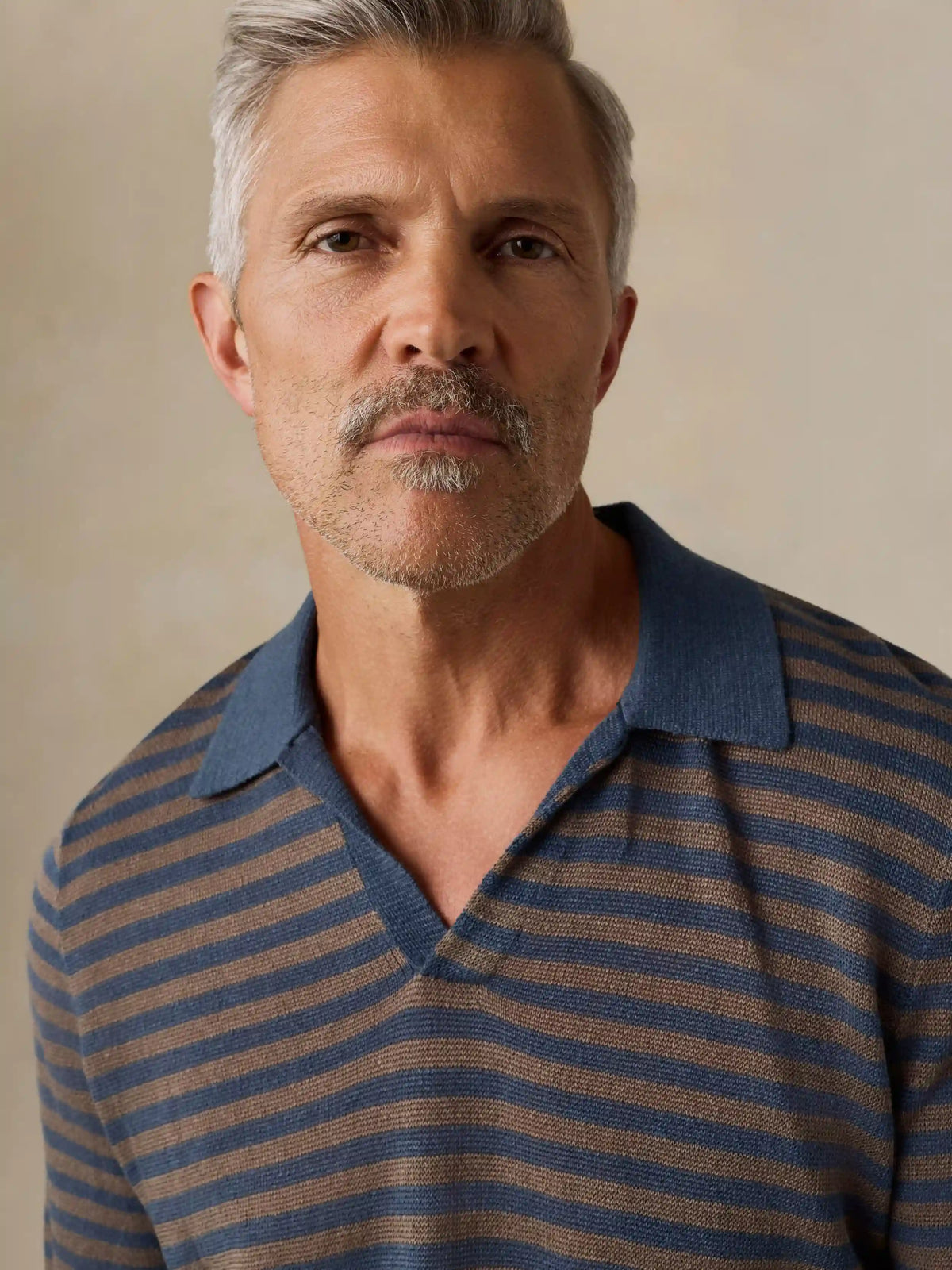 Short-Sleeve Linen Sweater Polo - Navy Cedar Stripe