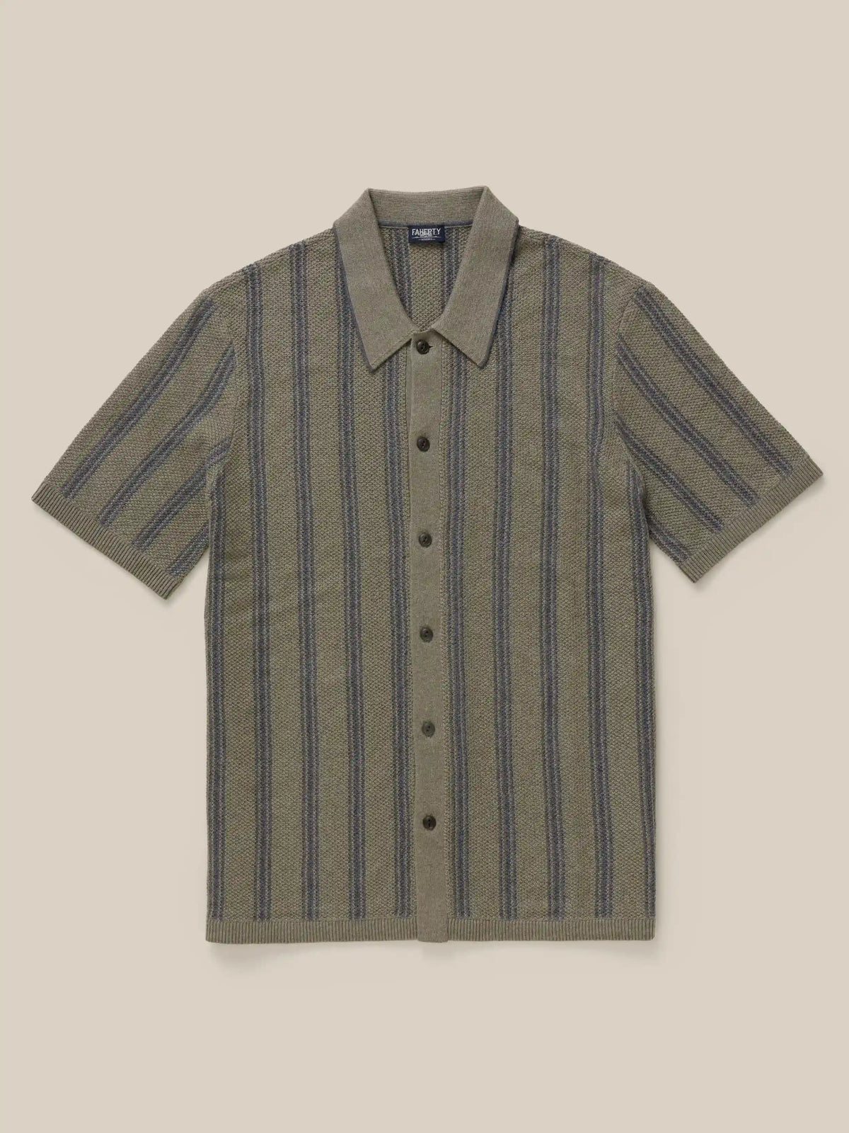 Short-Sleeve Sweater Shirt - Olive Safari Stripe