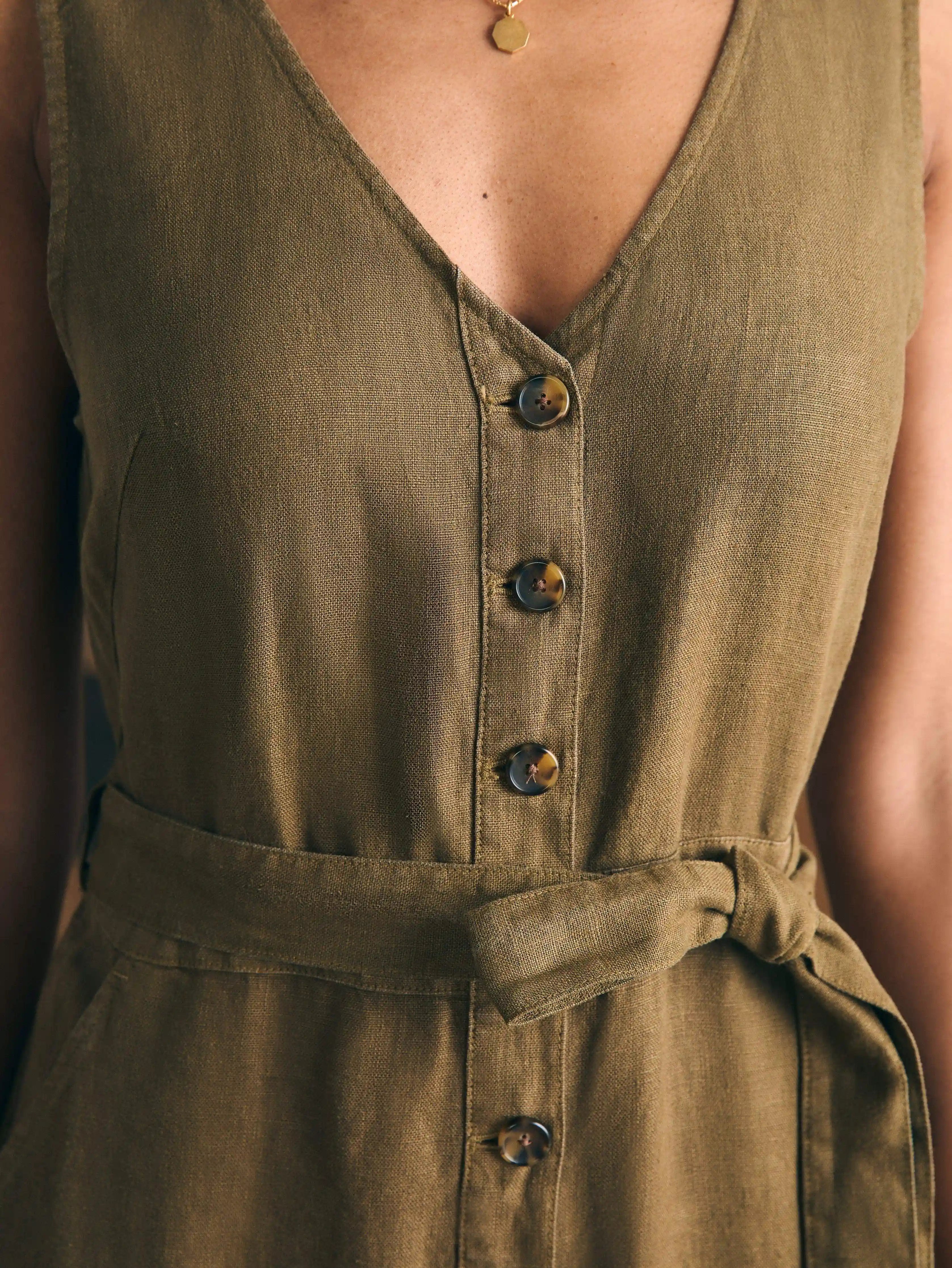 Alina Linen Jumpsuit - Military Olive