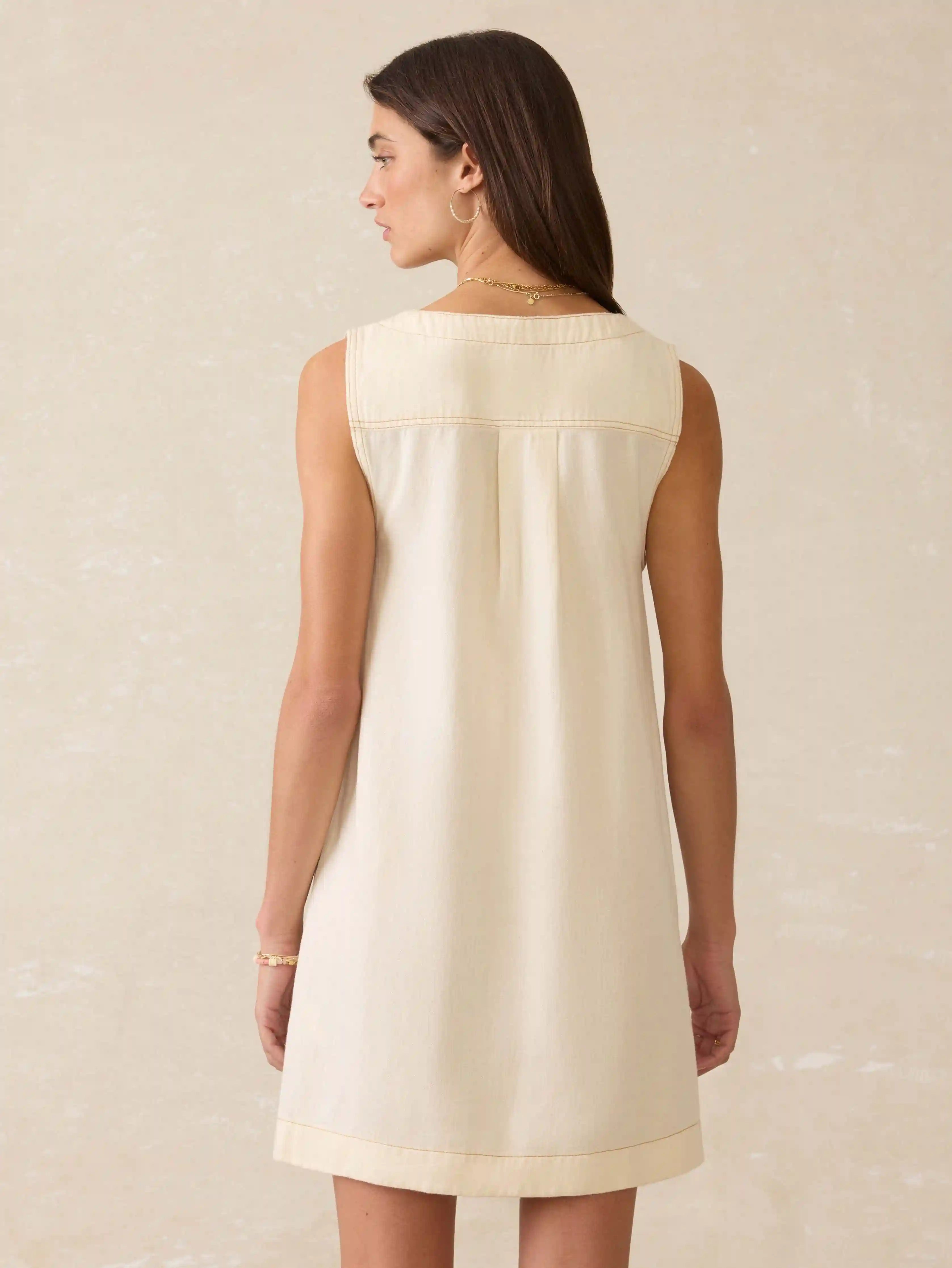 Linen Denim Malibu Mini Dress - Whitecliff Wash