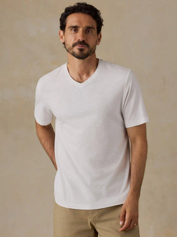Short-Sleeve Sunwashed V-Neck Tee - White