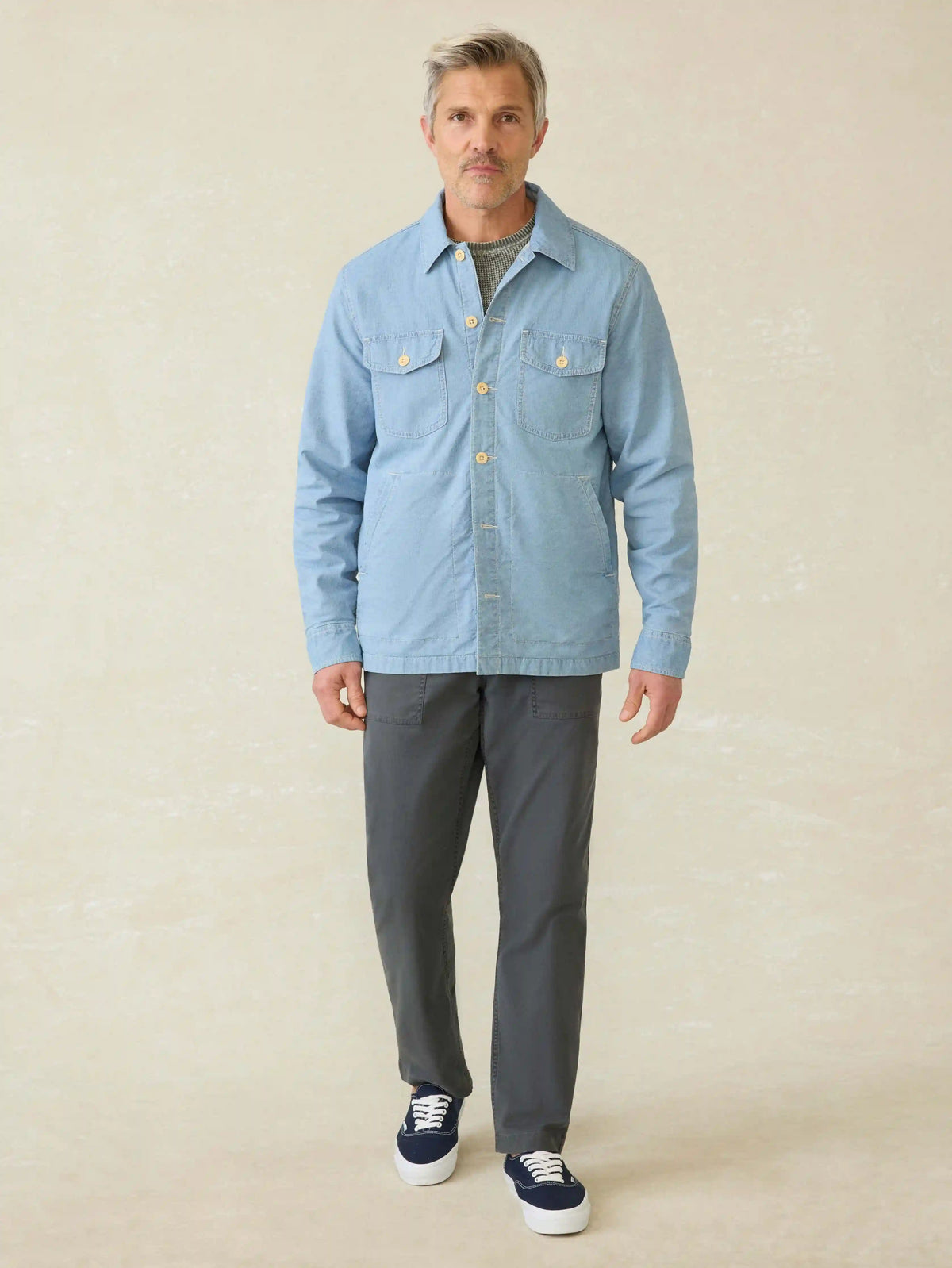 Indigo Herringbone Shirt Jacket - Blue Haven Wash