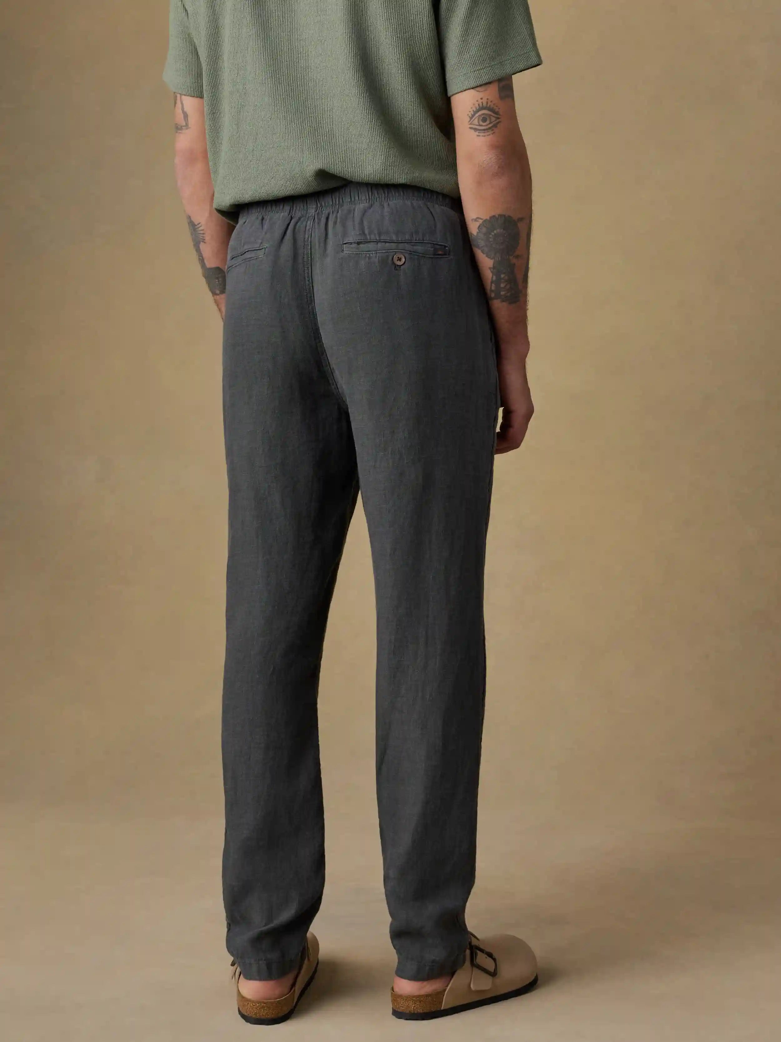 Linen Drawstring Pant - Washed Black