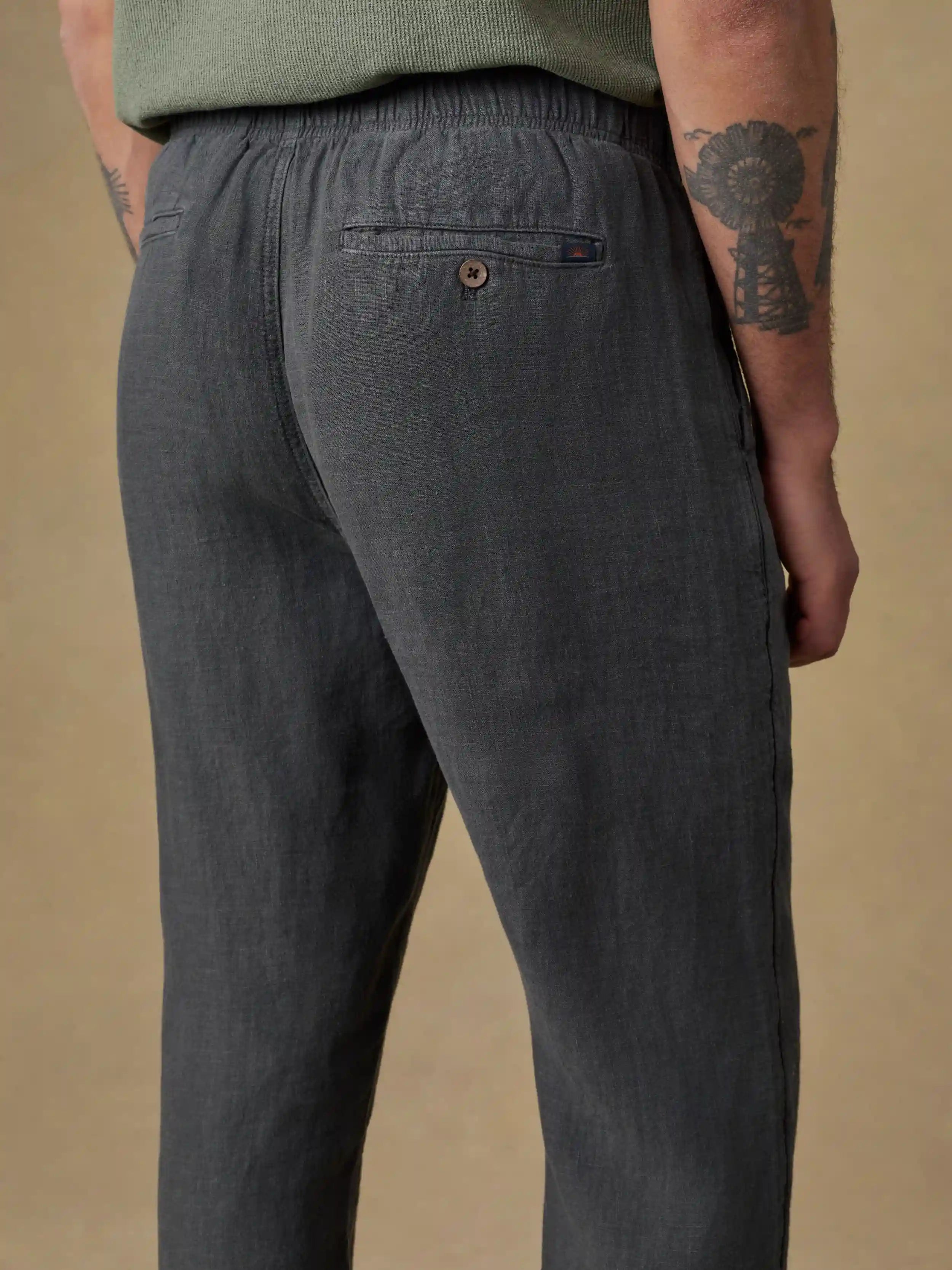 Linen Drawstring Pant - Washed Black