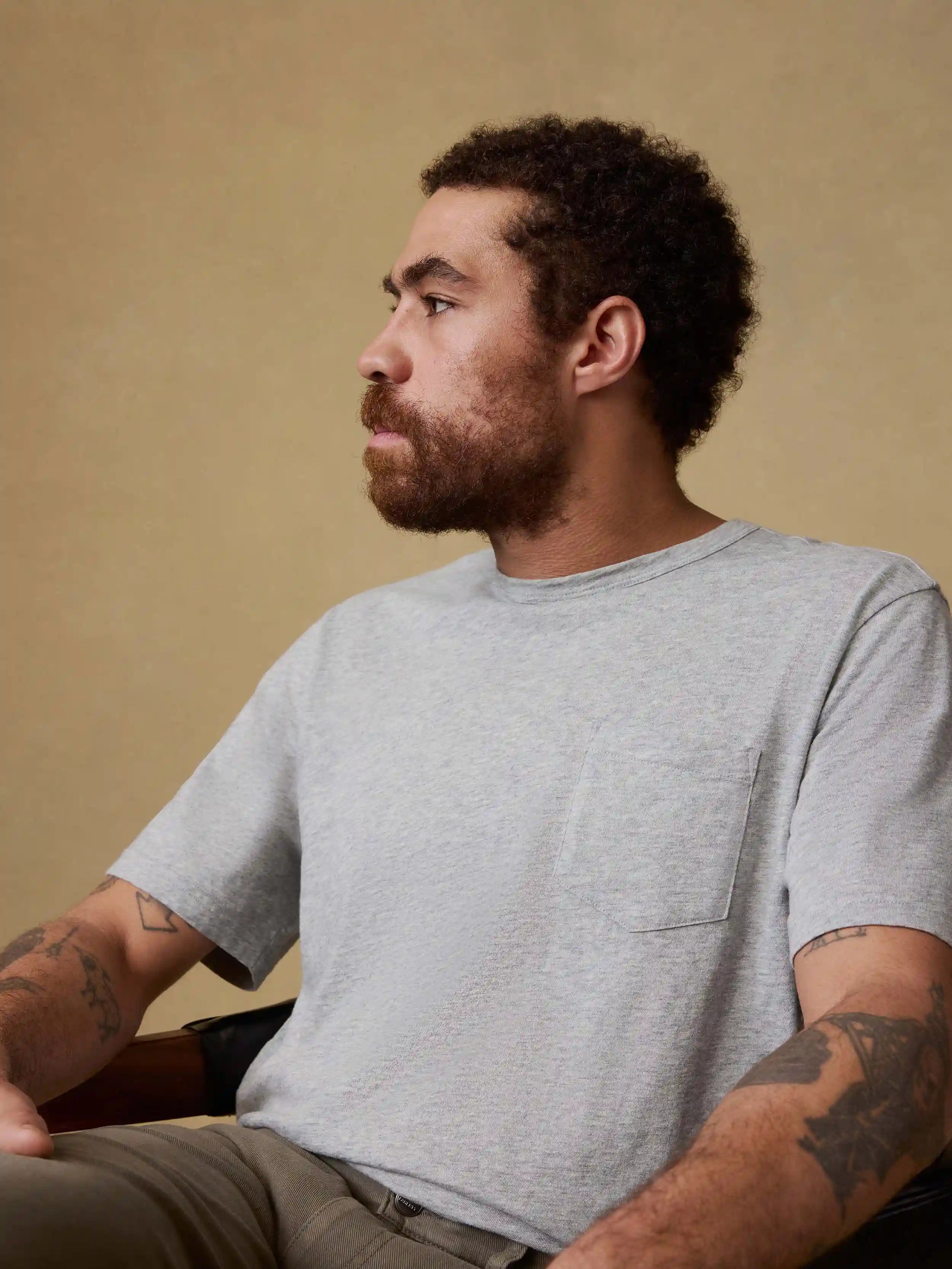 Sunwashed Regenerative Pocket Tee - Granite Heather