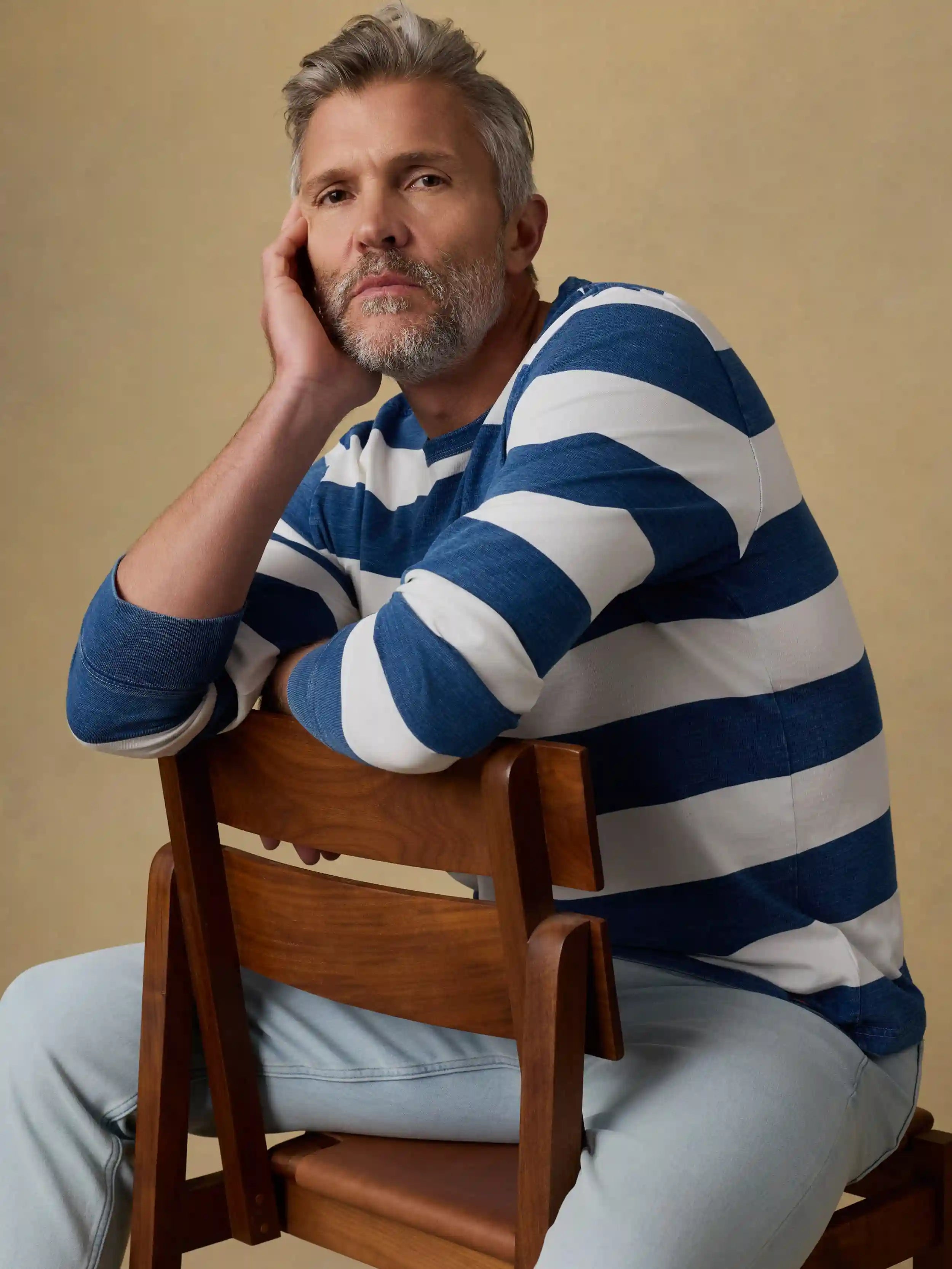 Long-Sleeve Indigo Tee - Indigo Marine Stripe