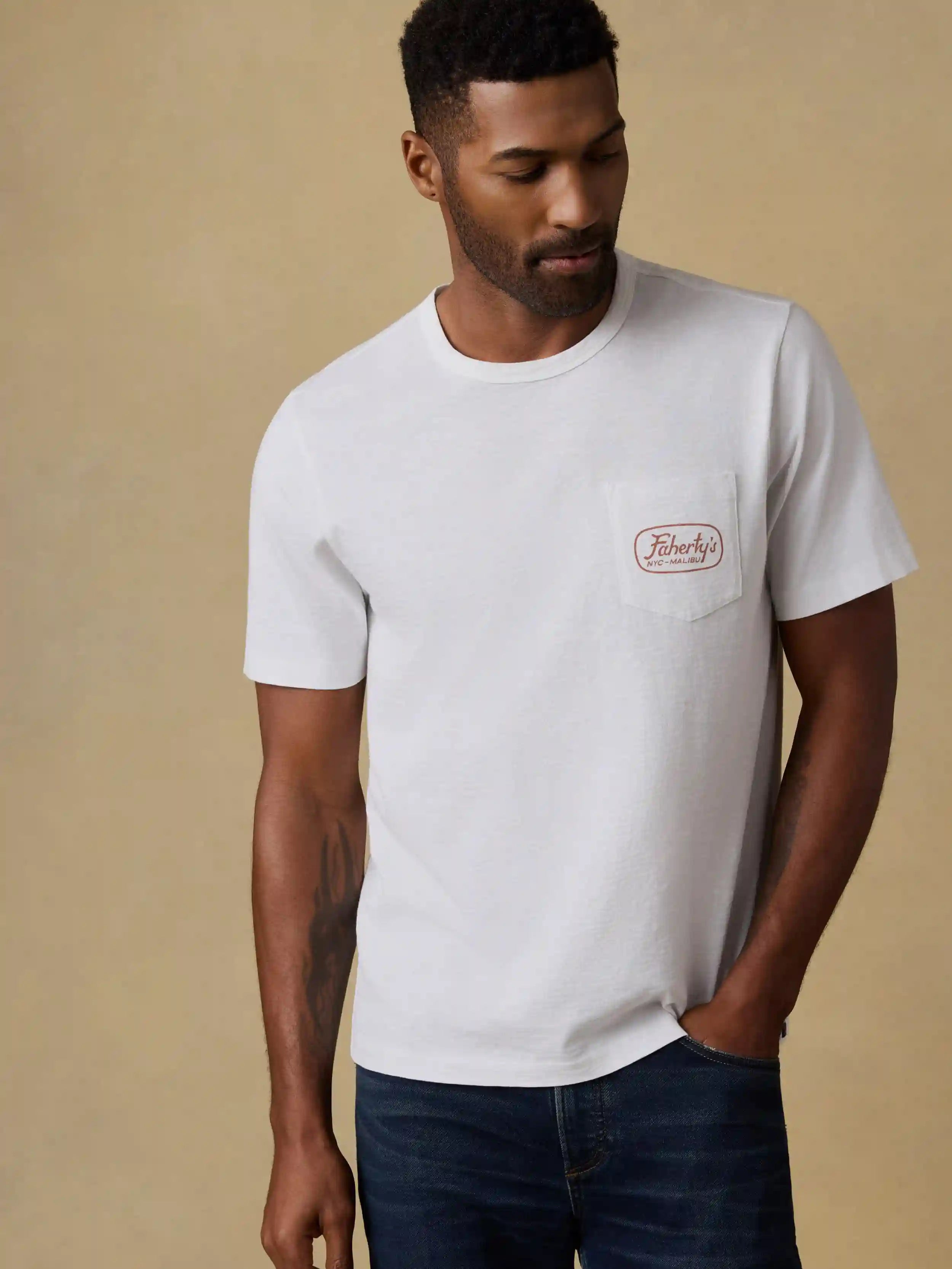 Surf Shop Sunwashed Regenerative Pocket Tee - White