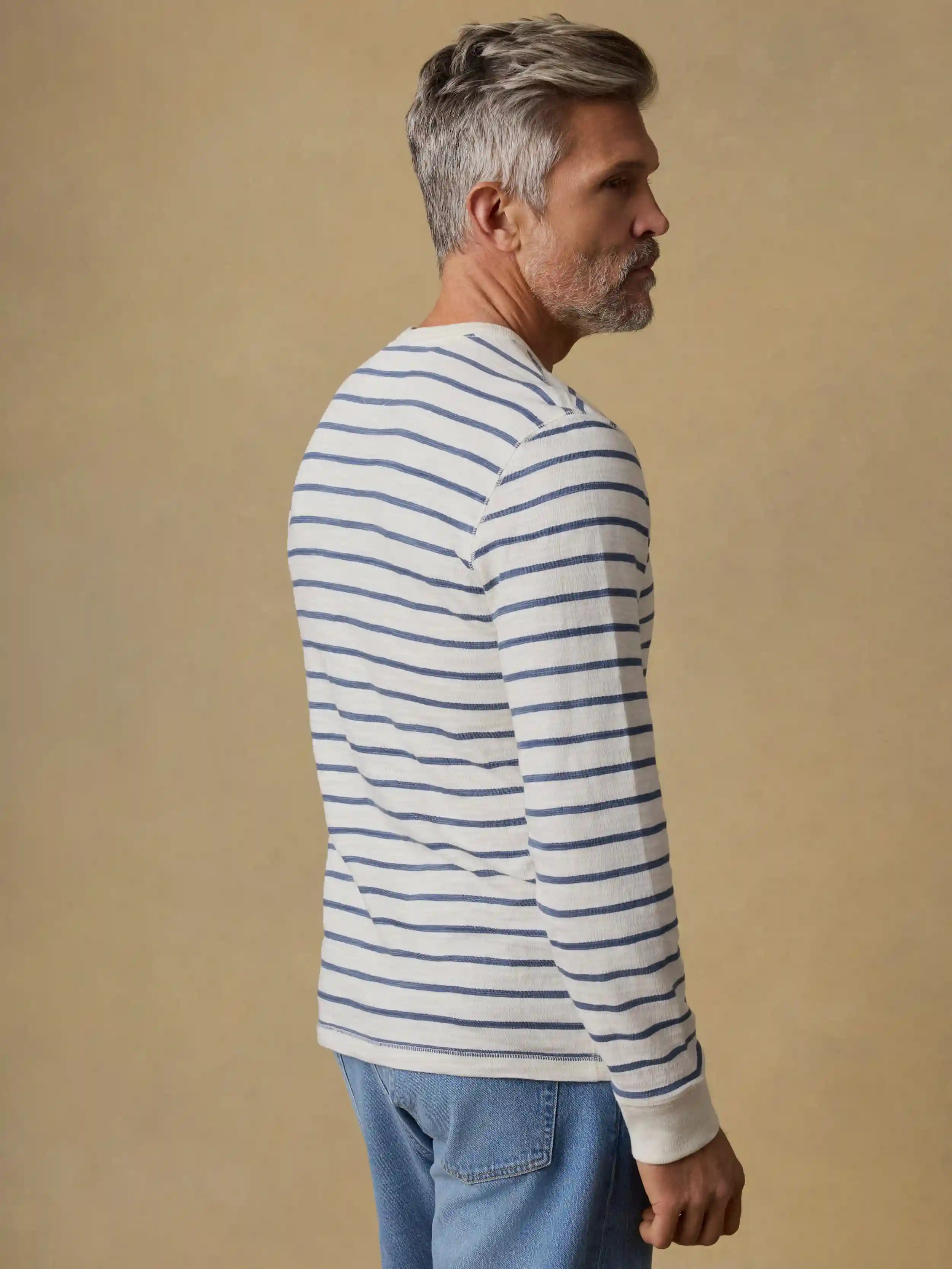 Sunwashed Organic Crew - Ivory Dusk Breton Stripe