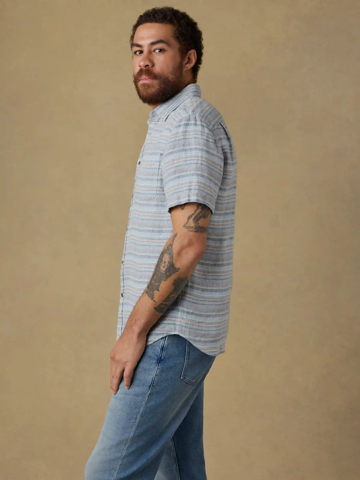 Short-Sleeve Palma Linen Shirt - Blue Gulf Stripe