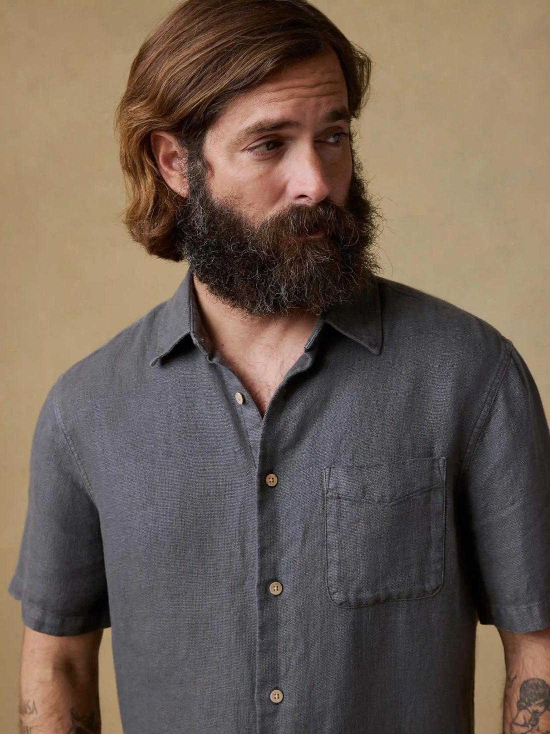 Short-Sleeve Palma Linen Shirt - Washed Black Basketweave